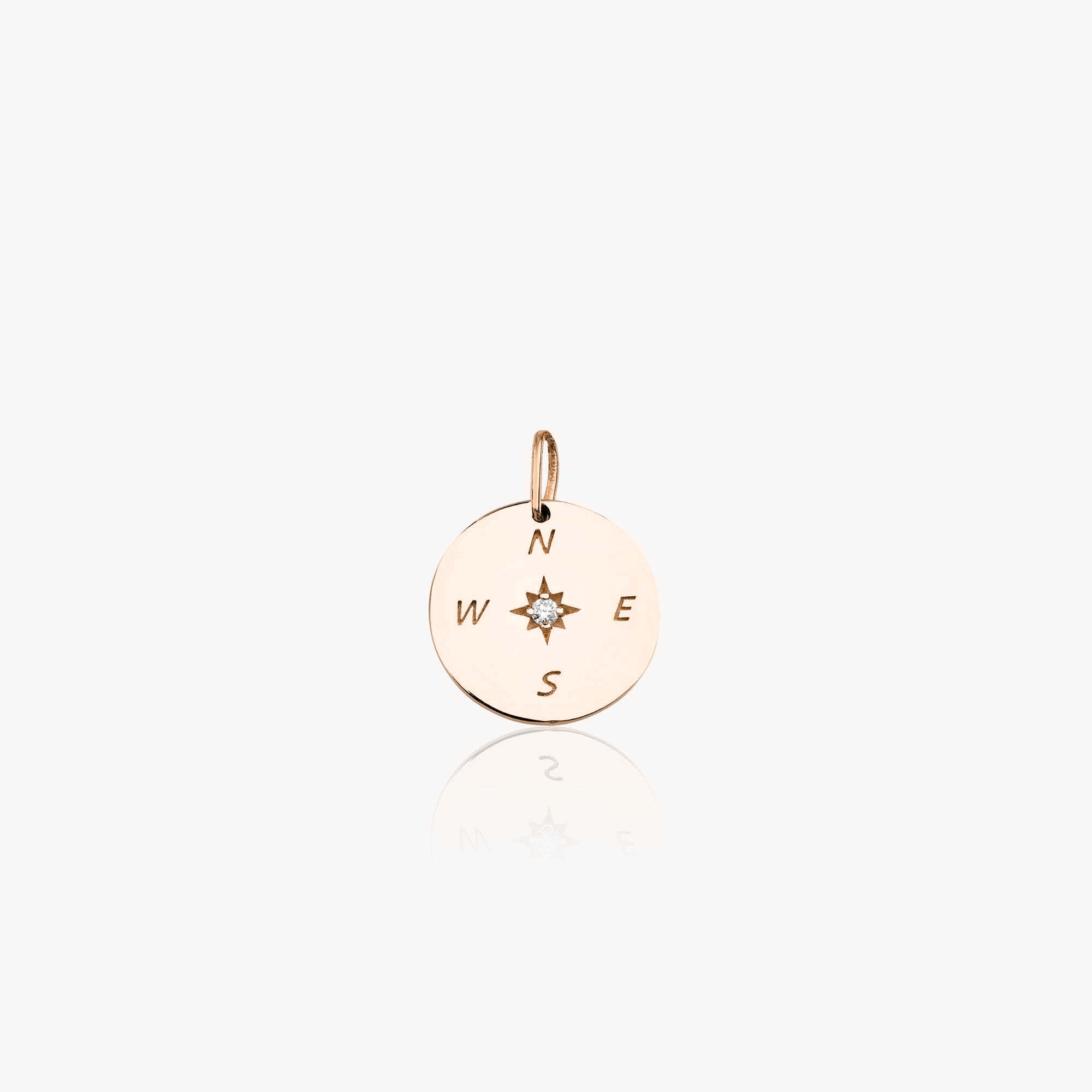 Diamond Compass Pendant in 14K Gold