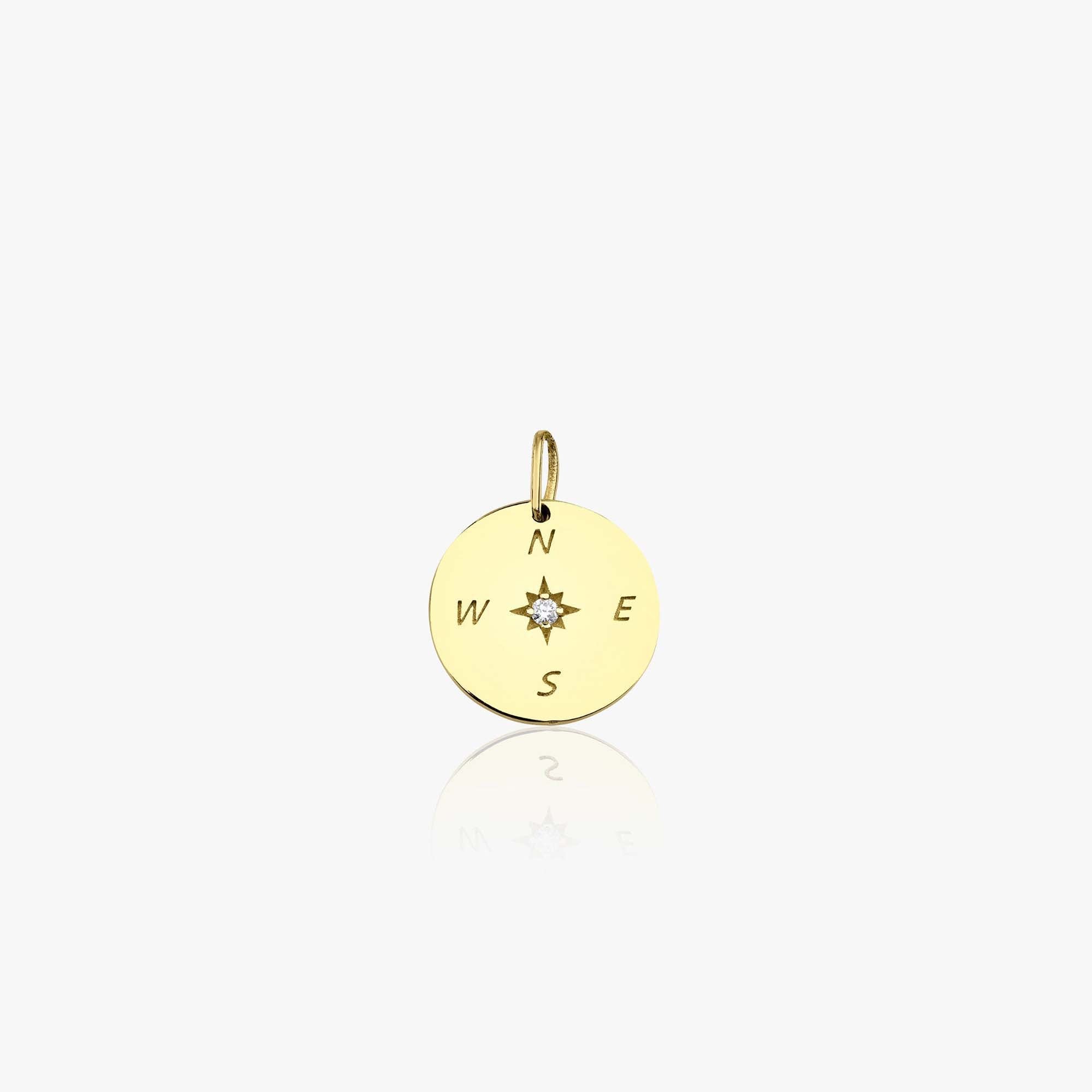 Diamond Compass Pendant in 14K Gold