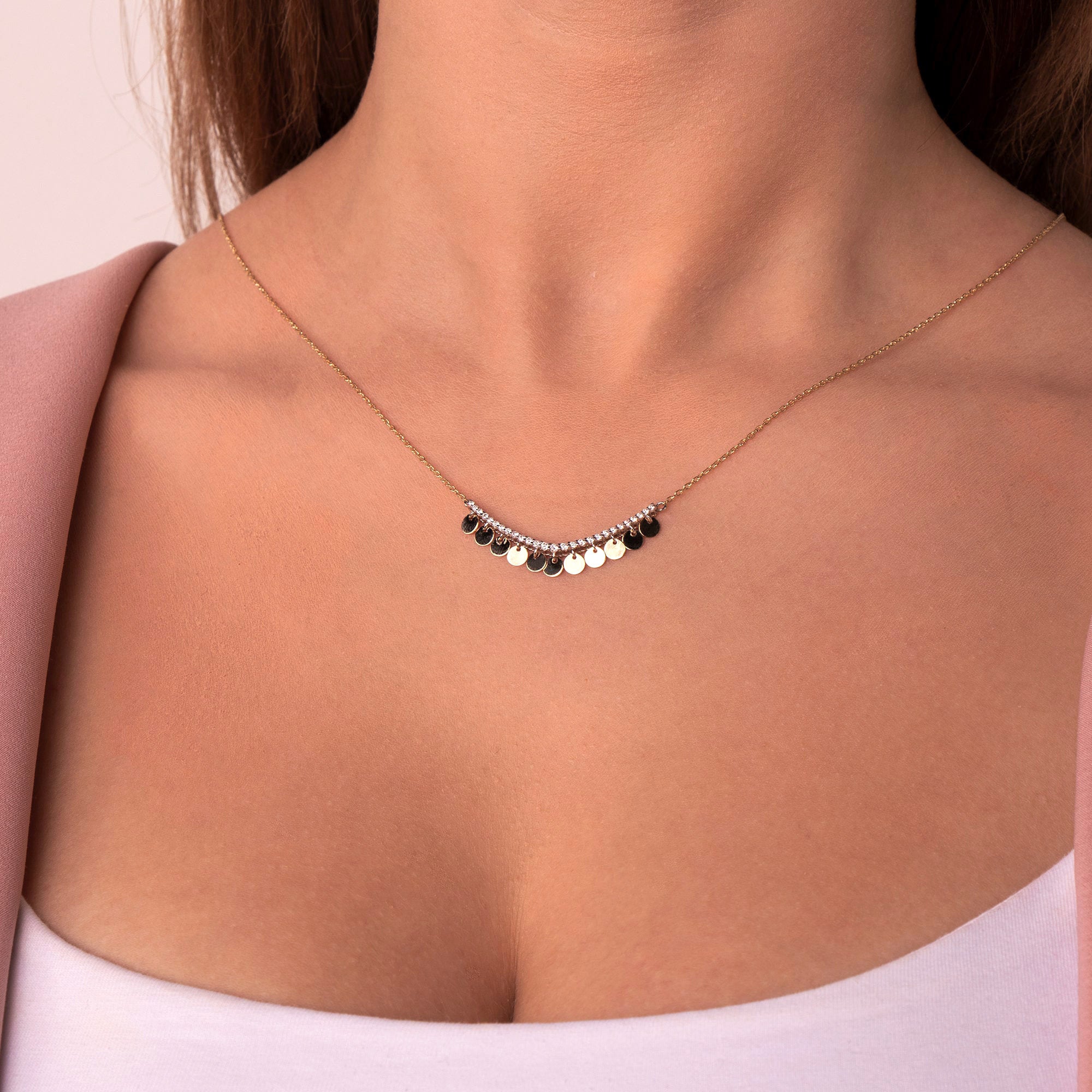 Diamond Crescent Bar Necklace in 14K Gold