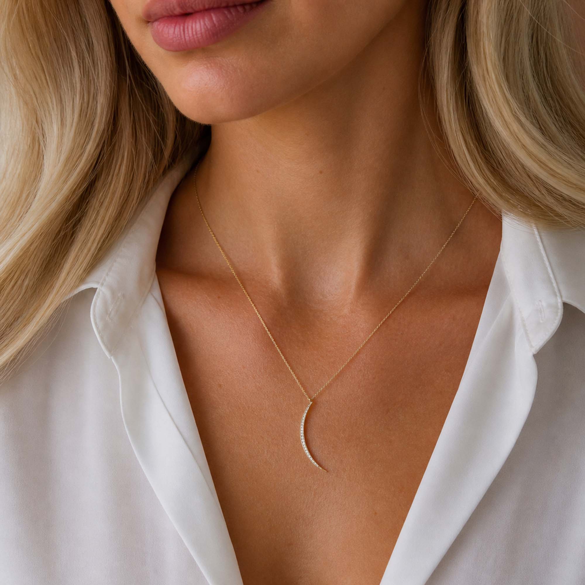 Diamond Crescent Moon Necklace in 14K Gold