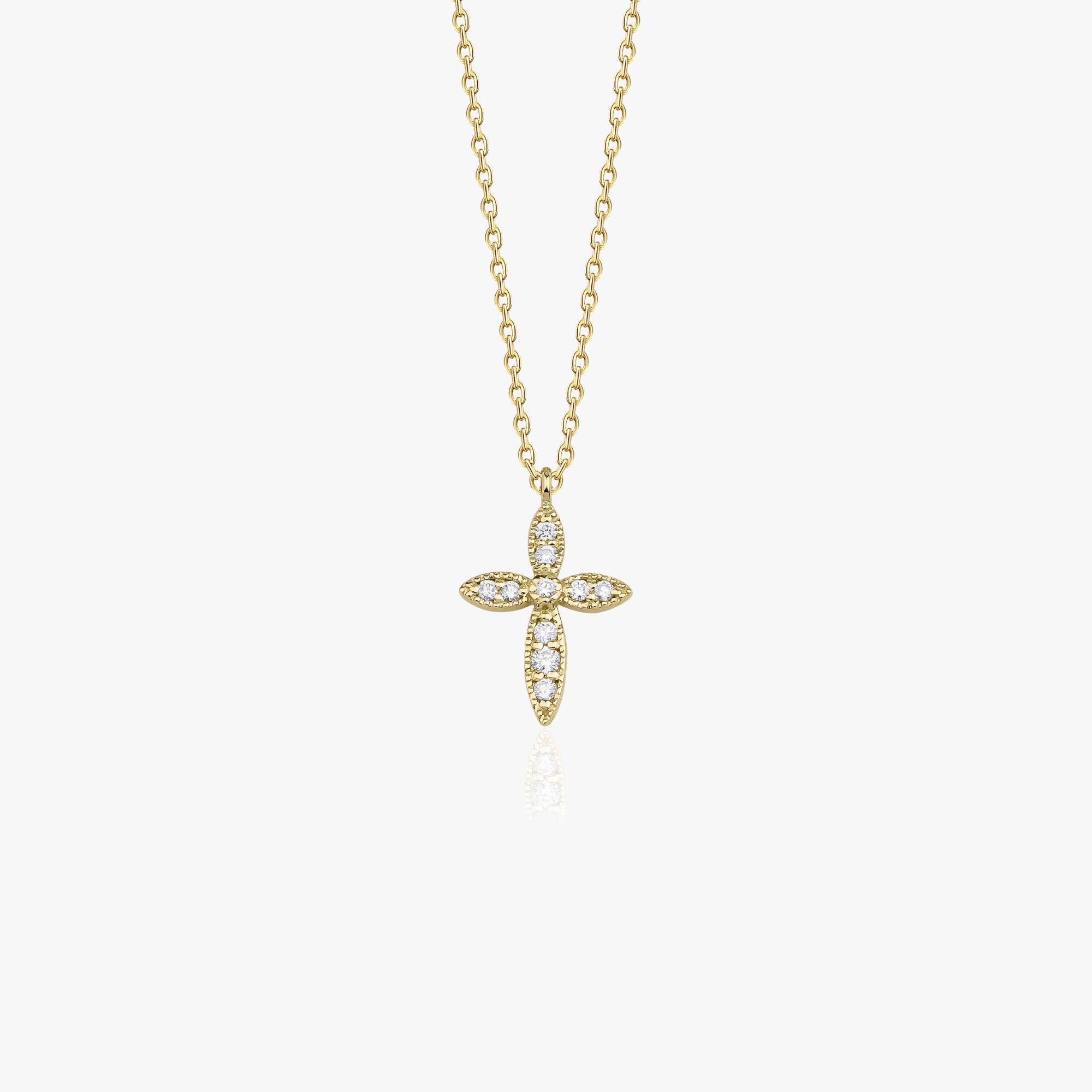 Tiny Diamond Cross Necklace in 14K Gold