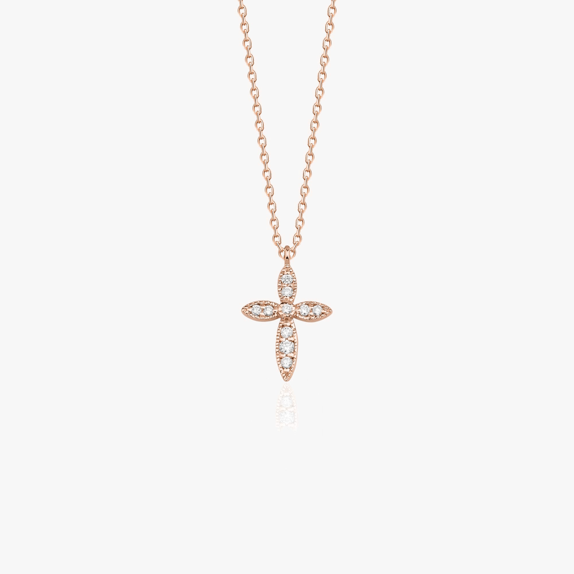 Tiny Diamond Cross Necklace in 14K Gold
