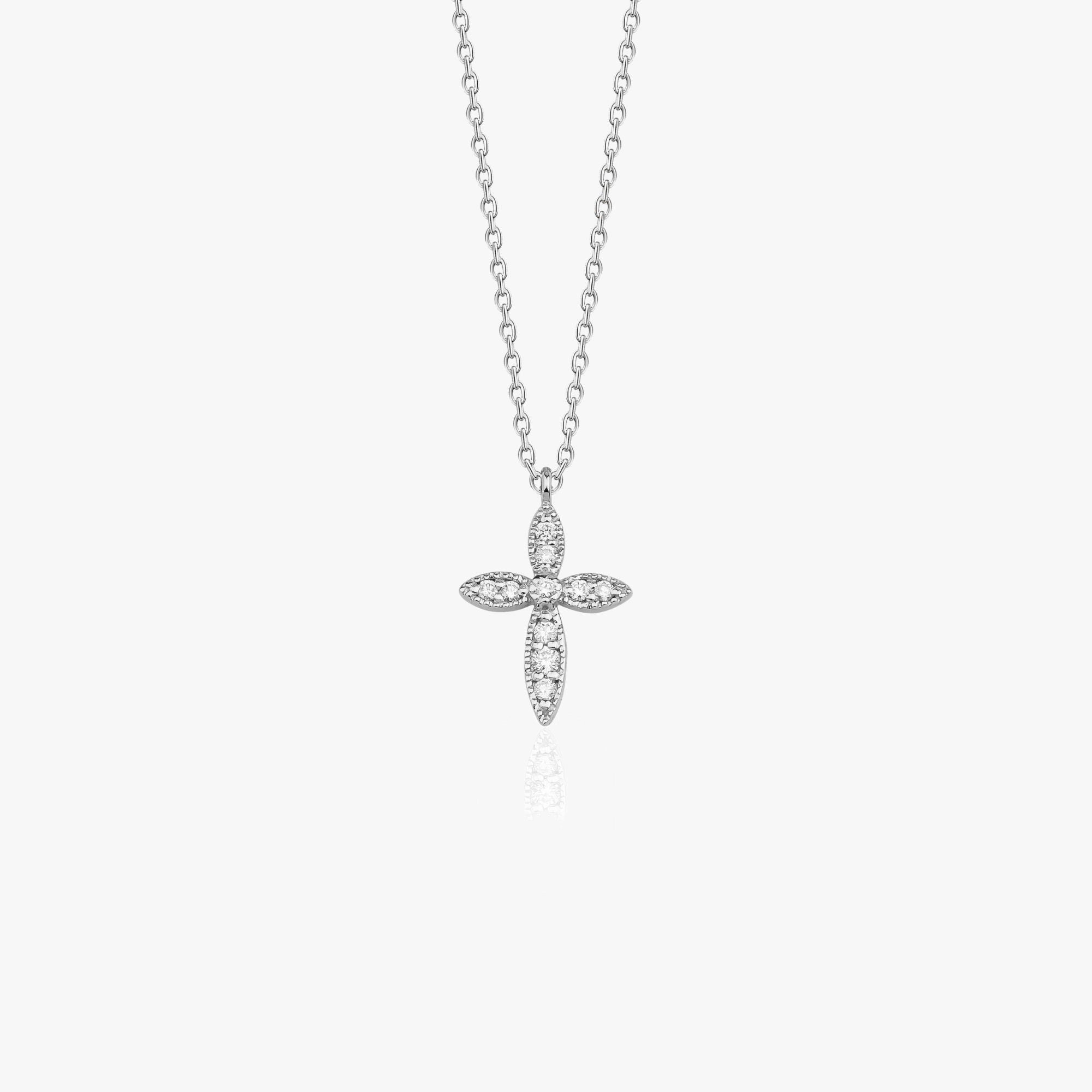 Tiny Diamond Cross Necklace in 14K Gold