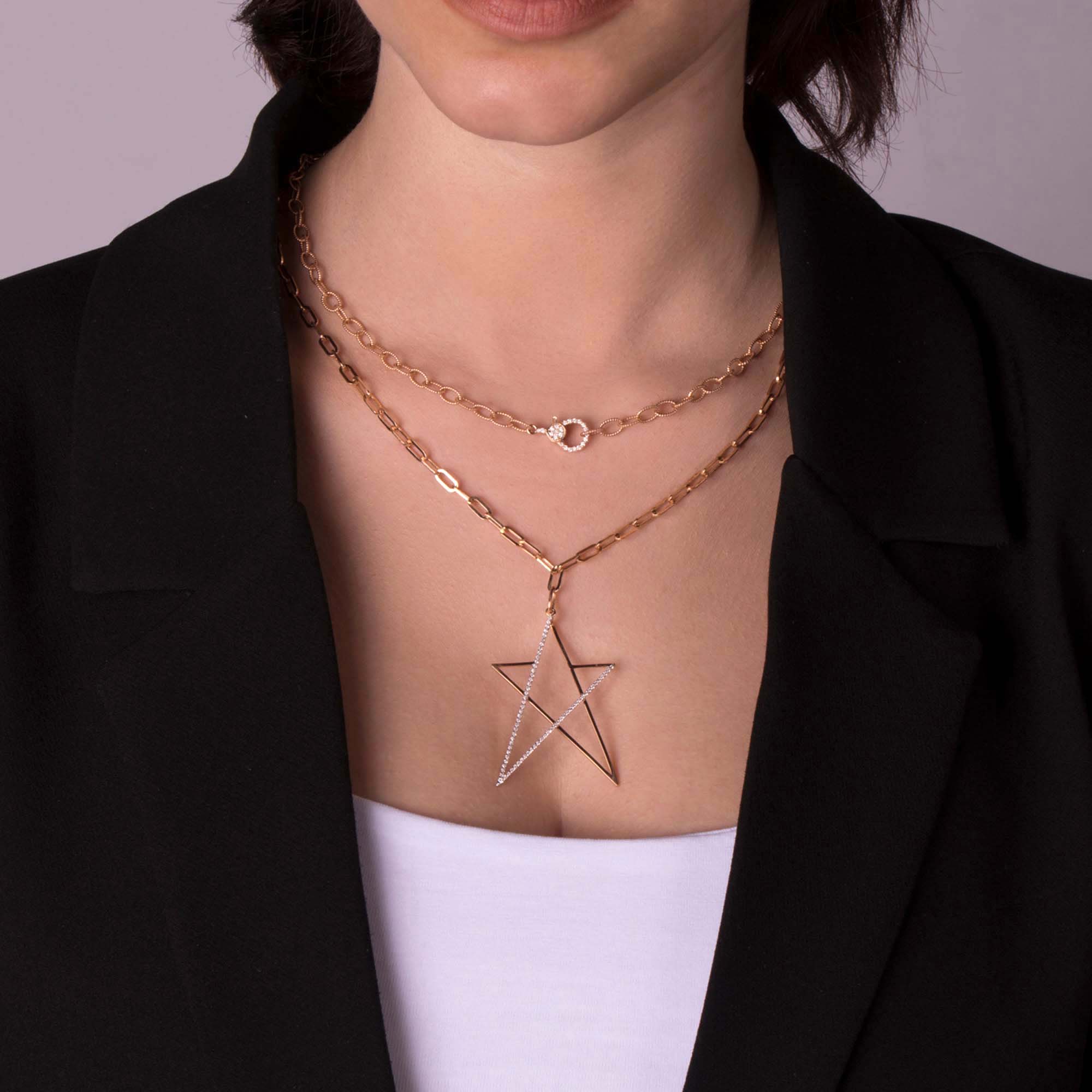 Double Sided Diamond Lock Necklace in 14K Gold