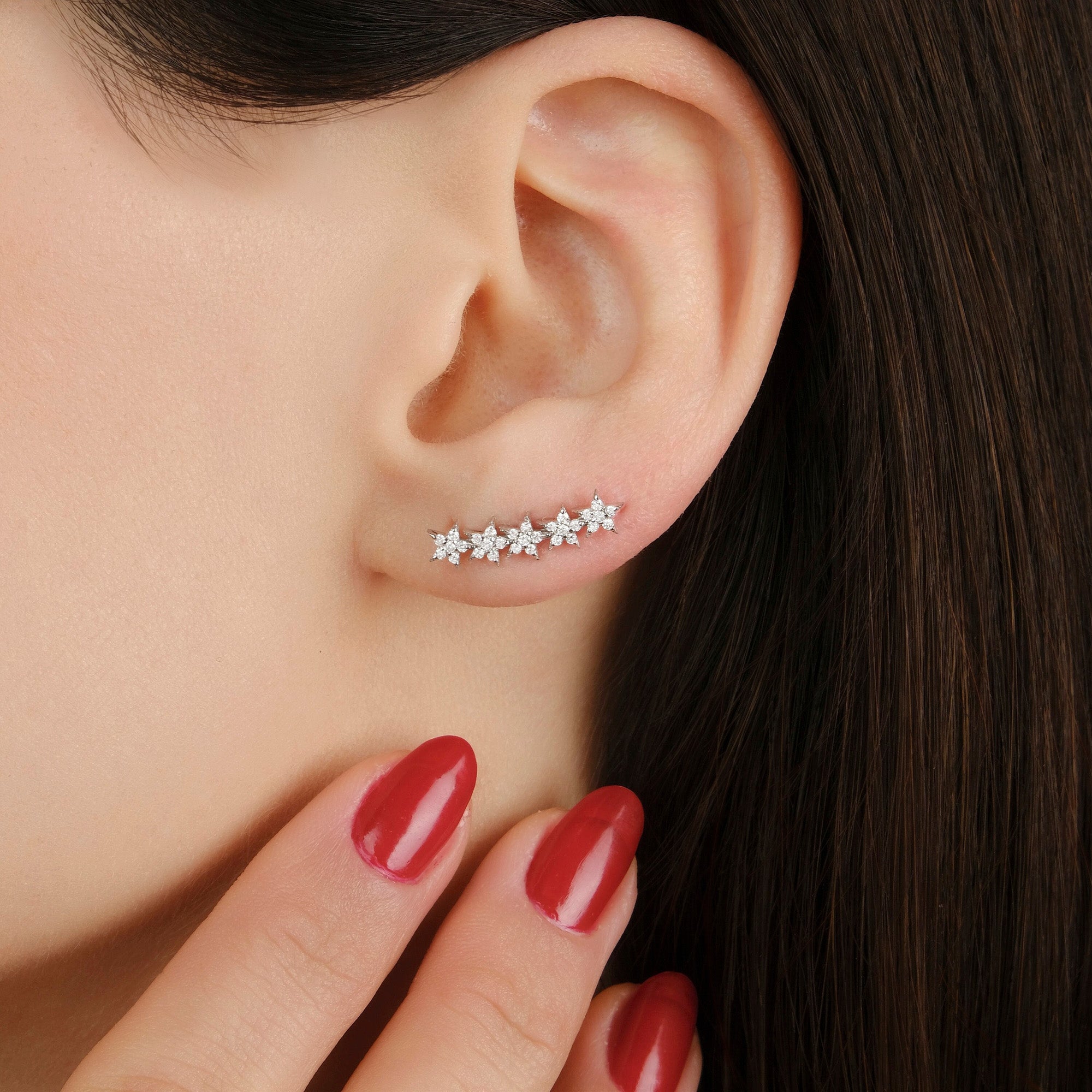 Single Diamond Celestial Star Ear Climber Earring in 14K Gold