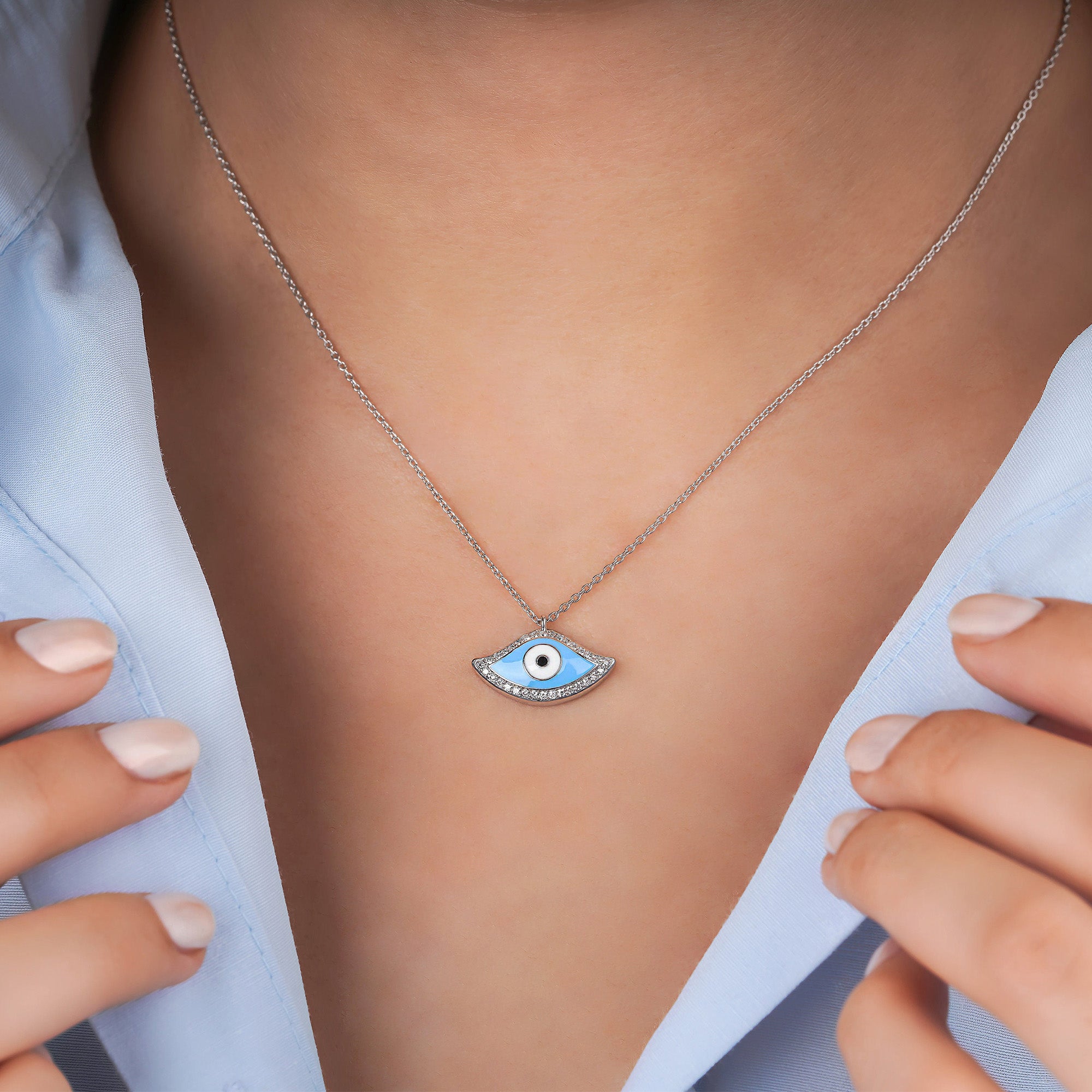 Traditional Diamond Evil Eye Necklace Available in 14K and 18K Gold