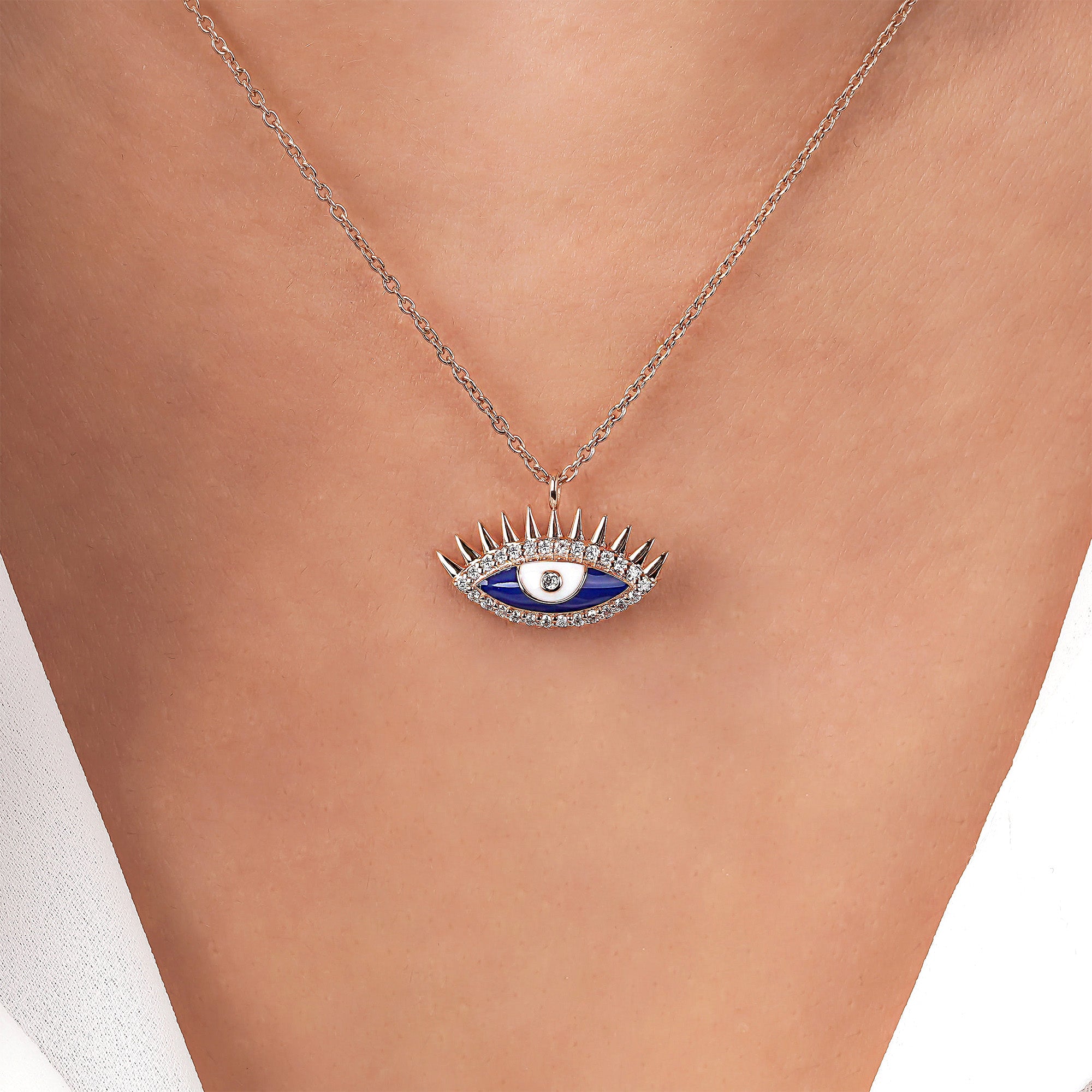 Diamond Blue Eye Necklace Available in 14K and 18K Gold