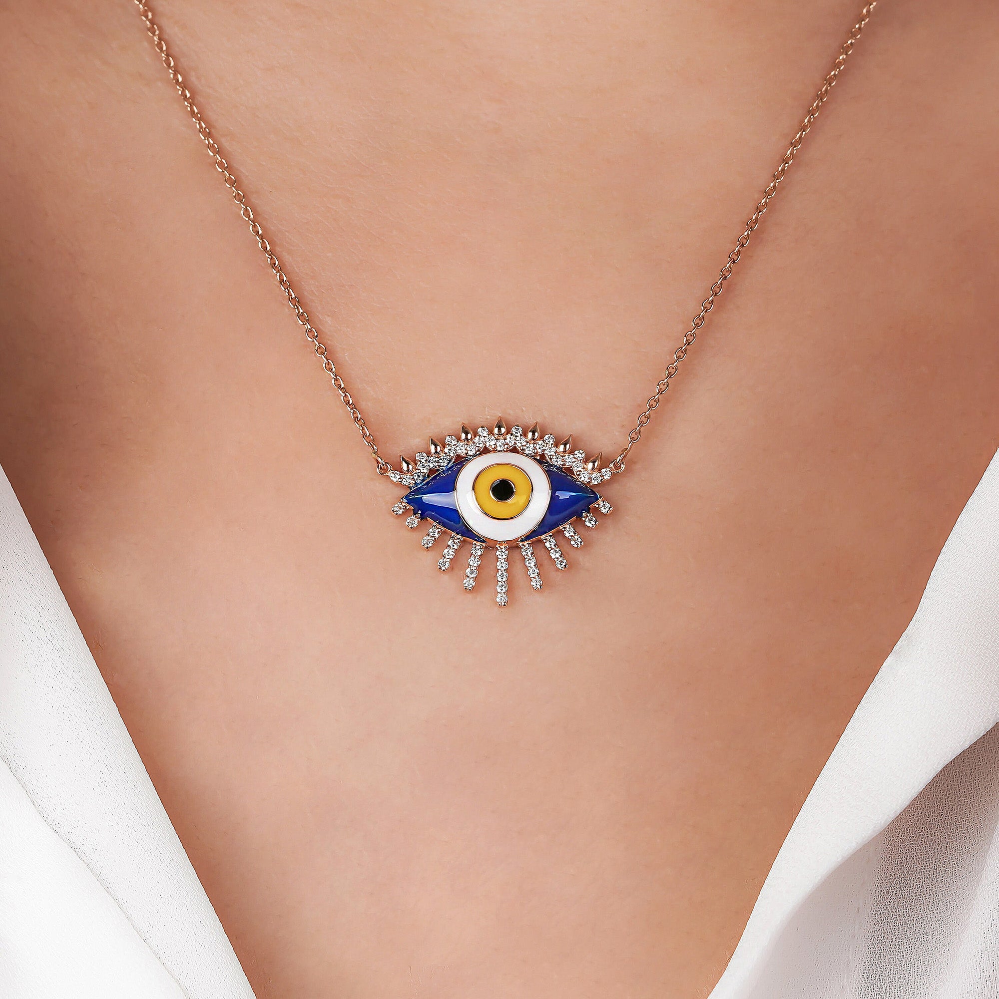 Diamond Eternal Evil Eye Necklace Available in 14K and 18K Gold