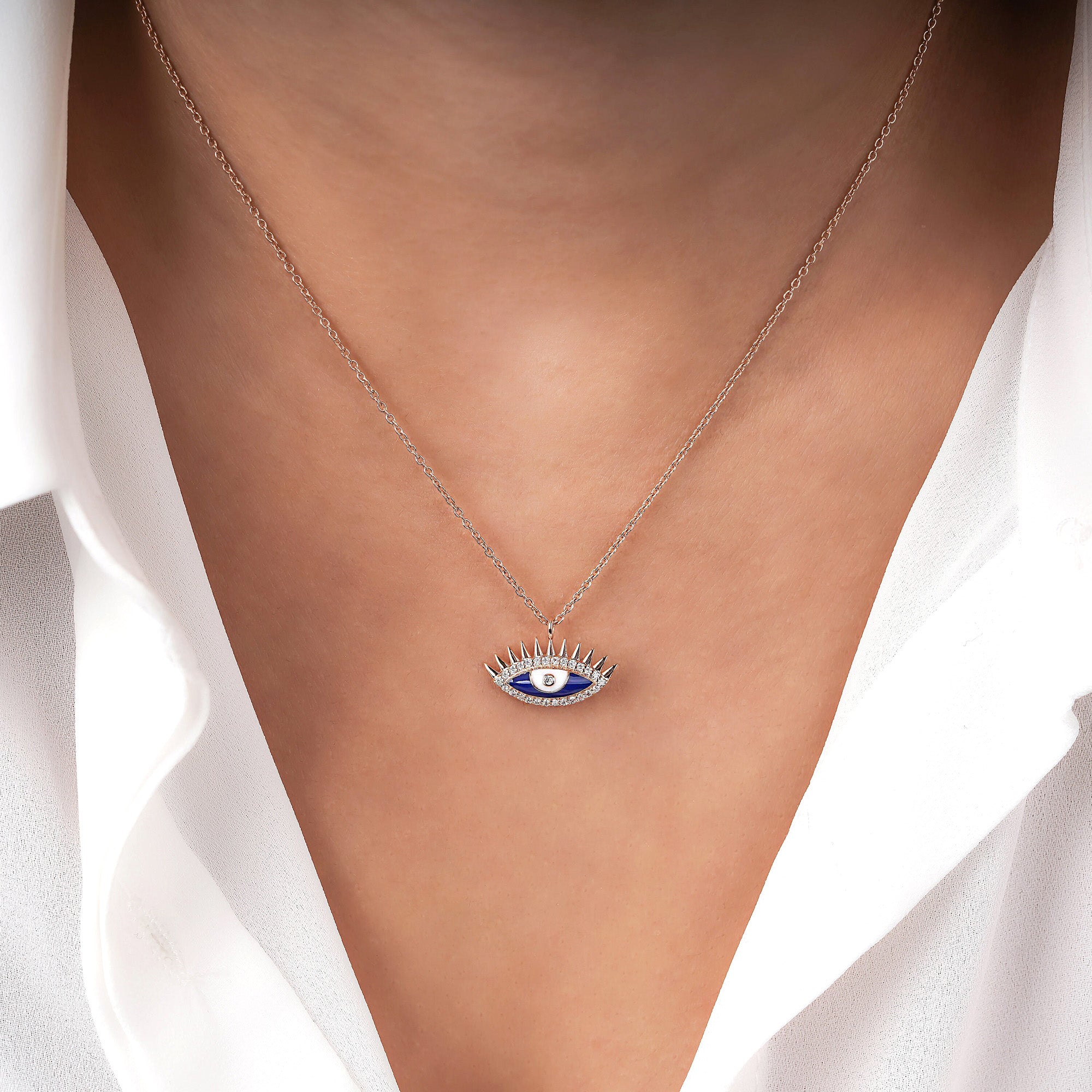 Diamond Blue Eye Necklace Available in 14K and 18K Gold
