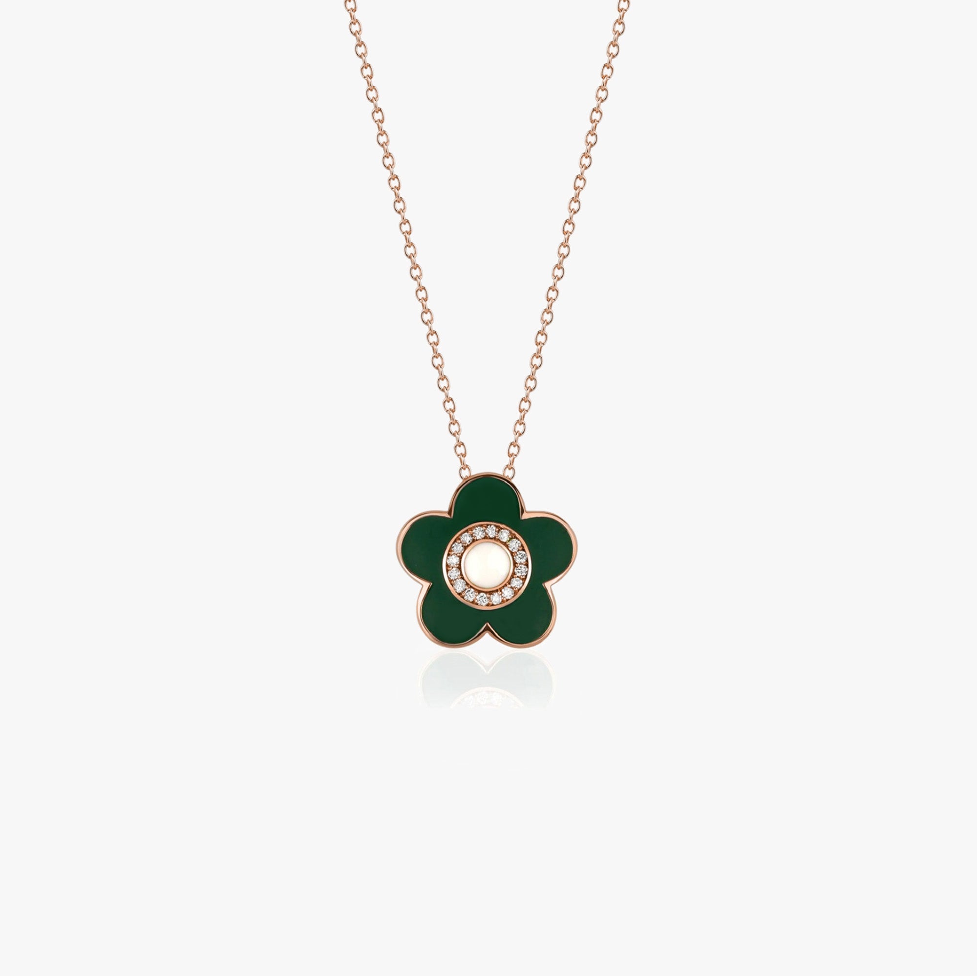 Authentic Enamel and Diamond Flower Necklace Available in 14K and 18K Gold