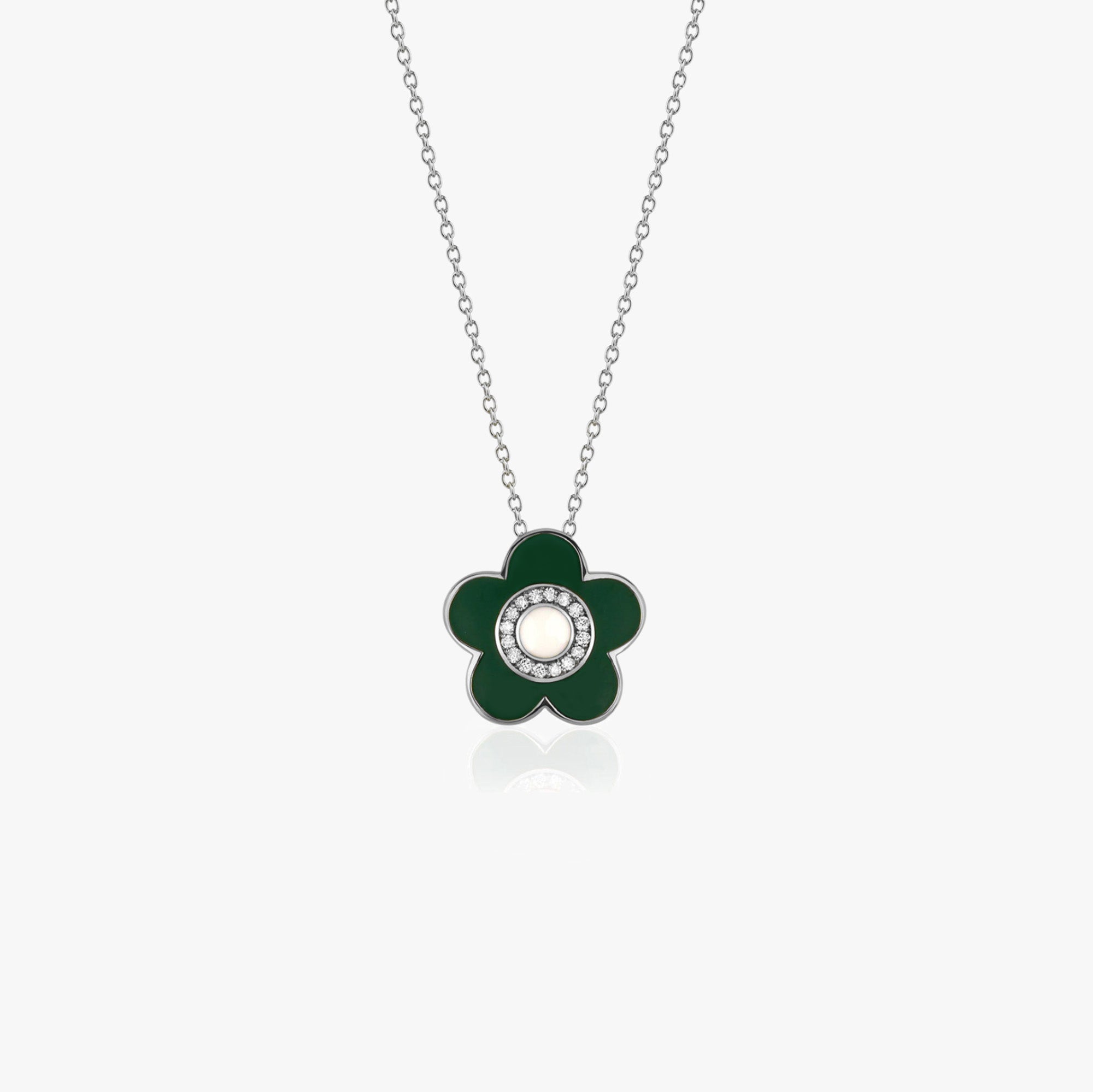 Authentic Enamel and Diamond Flower Necklace Available in 14K and 18K Gold