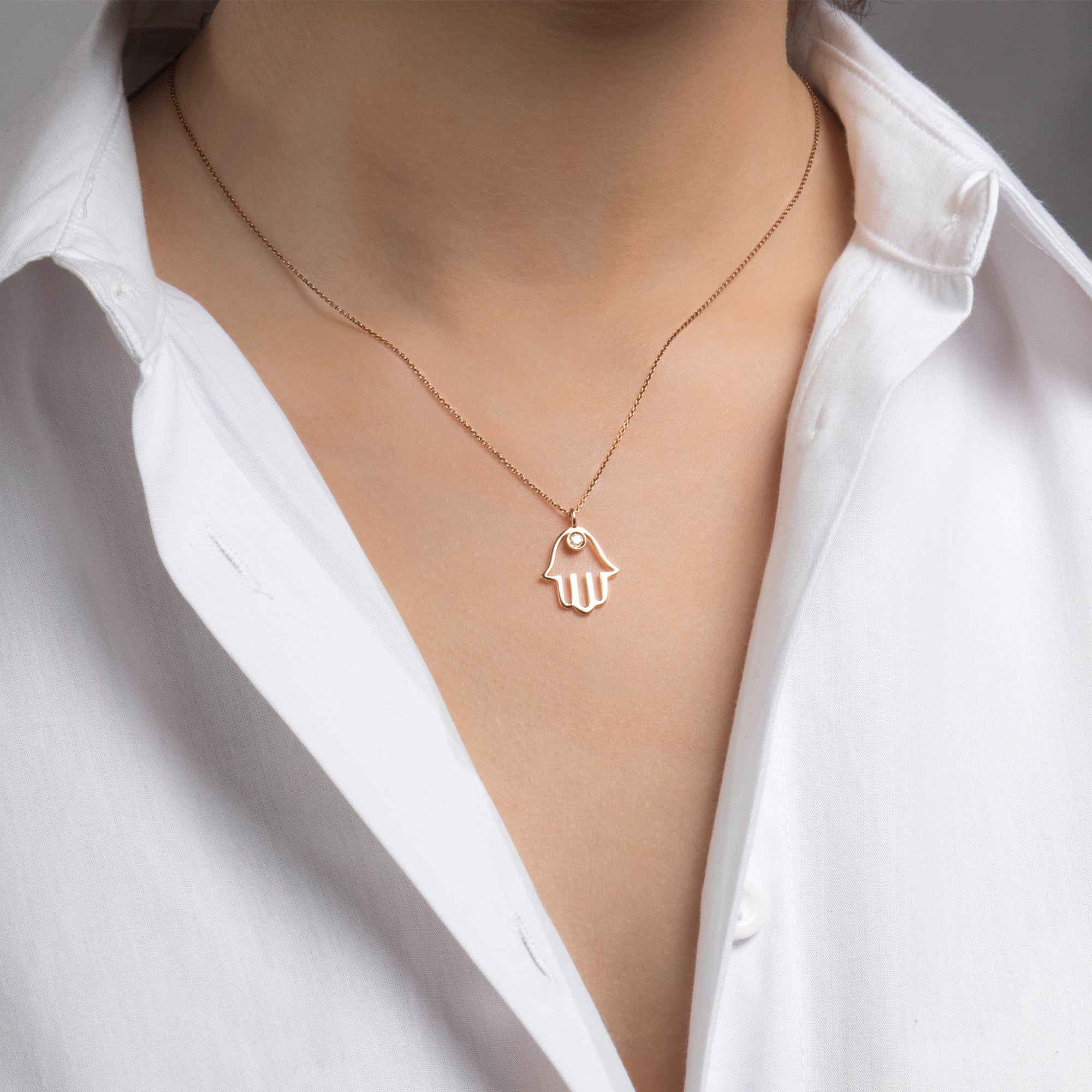 Diamond Hamsa Necklace Available in 14K and 18K Gold