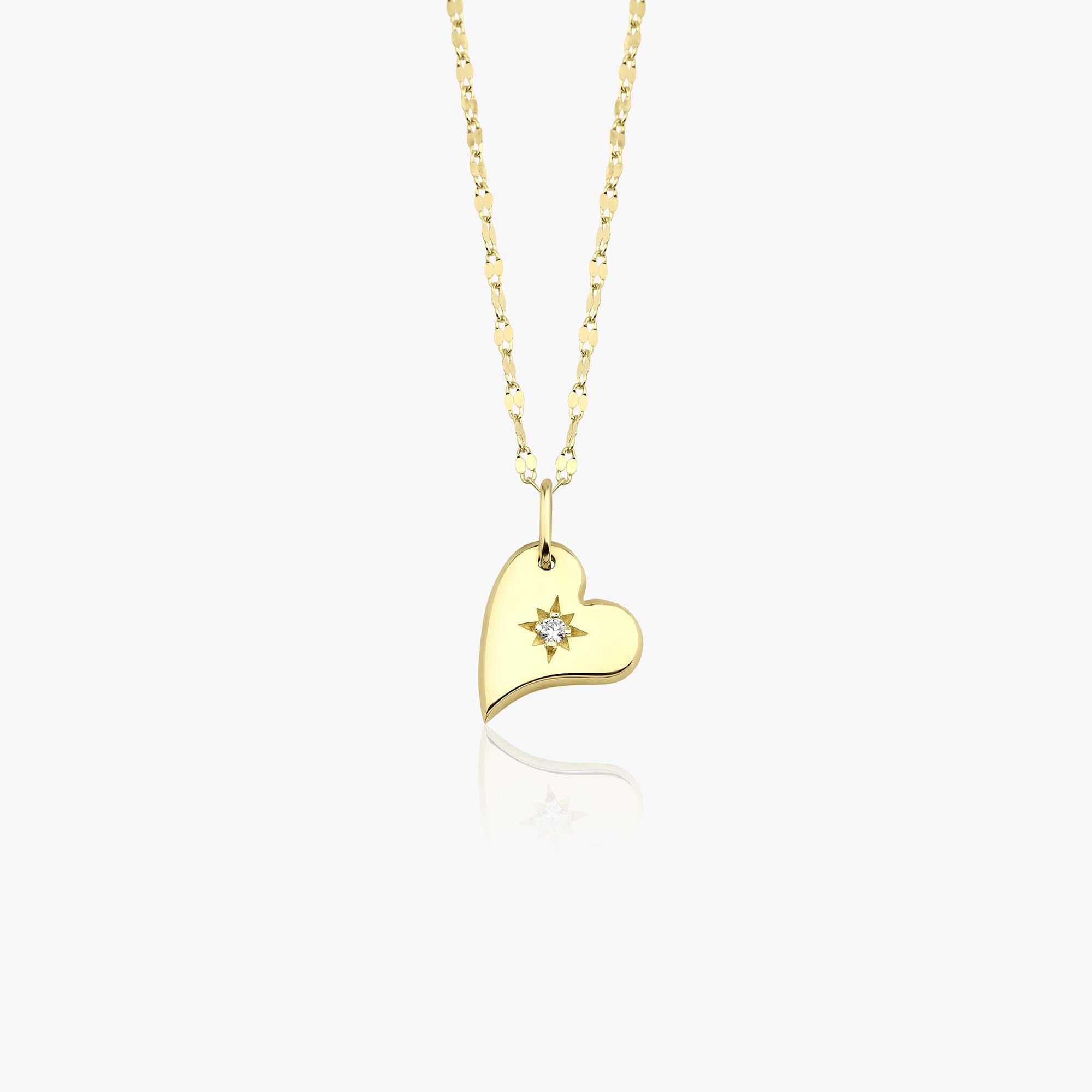 Mini Diamond Star Inlaid Heart Necklace With Glitter Chain in 14K Gold