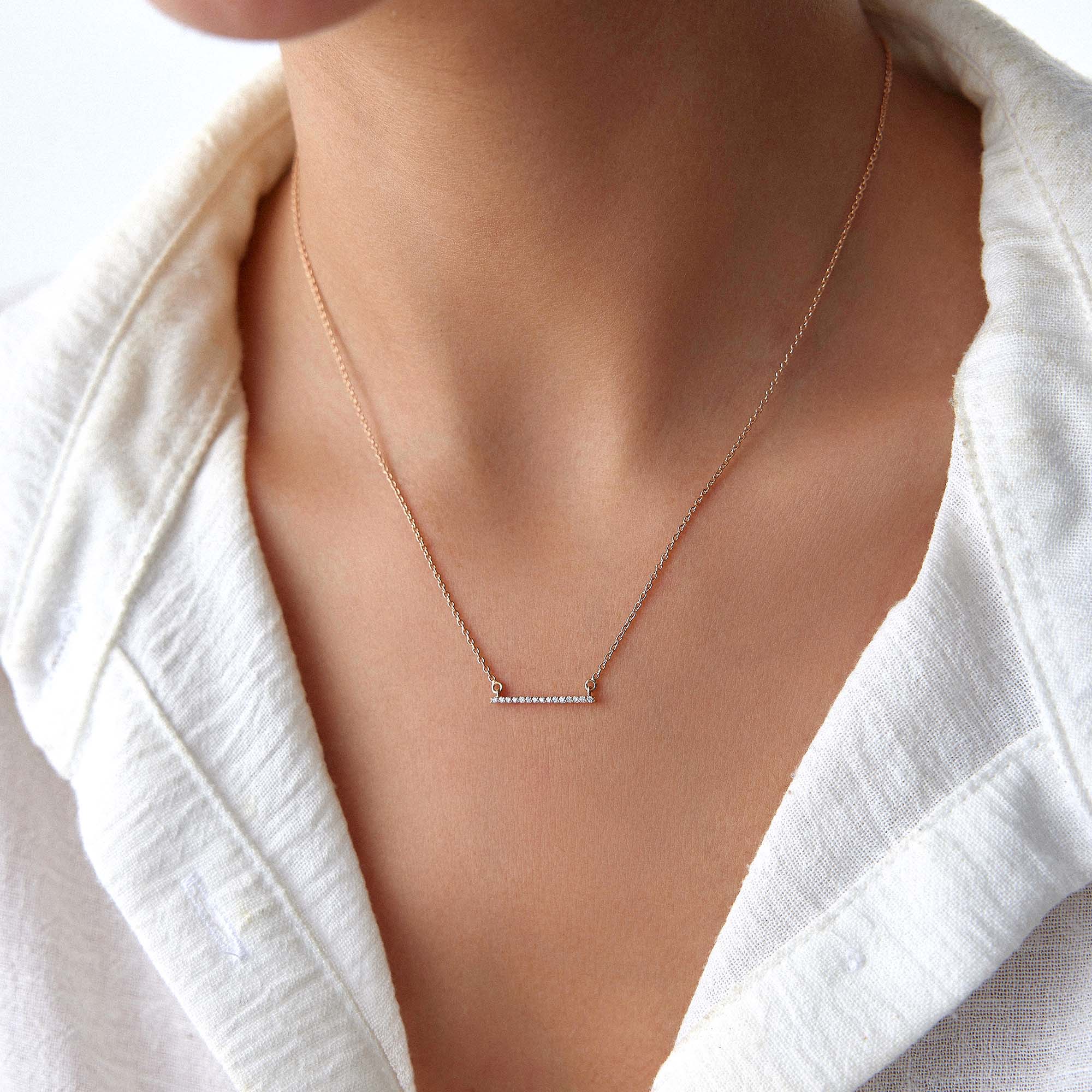 Horizontal Diamond Bar Necklace in 14K Gold