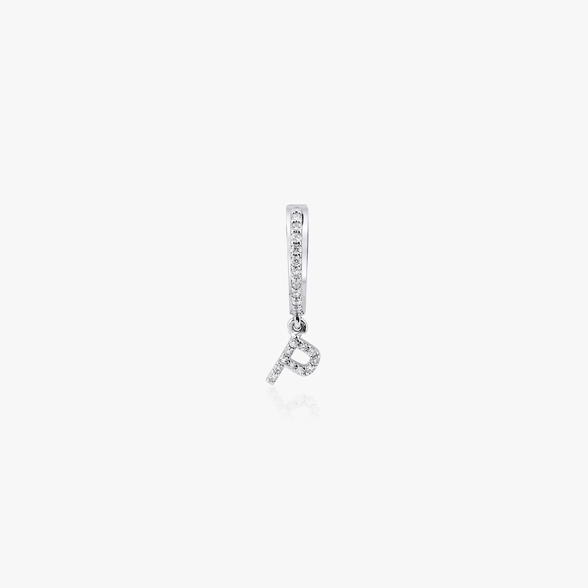 Single Diamond Initial Hoop in 14K Gold