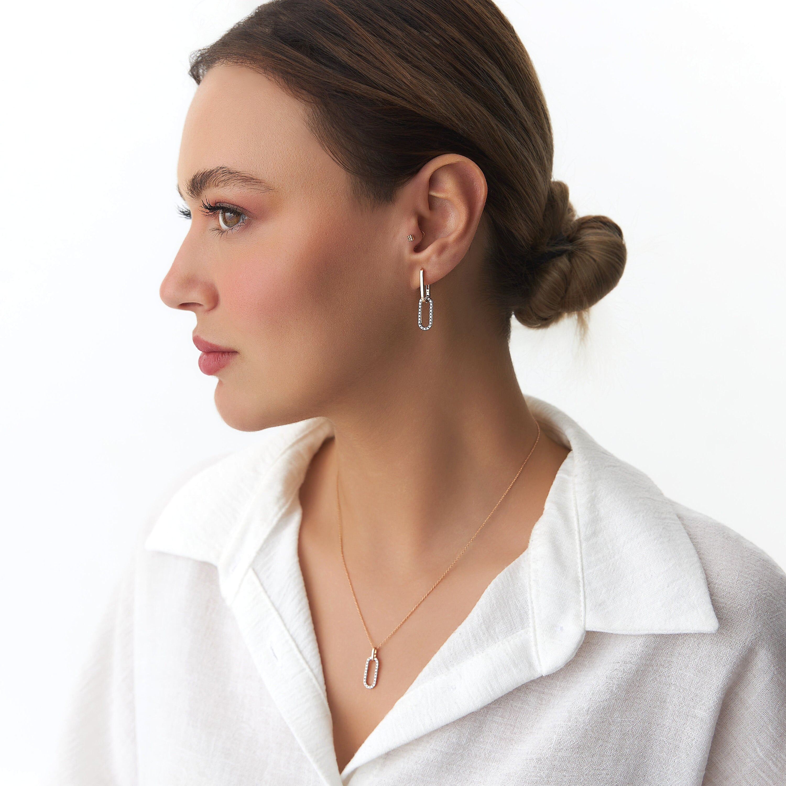 Diamond Link Earrings Available in 14K and 18K Gold