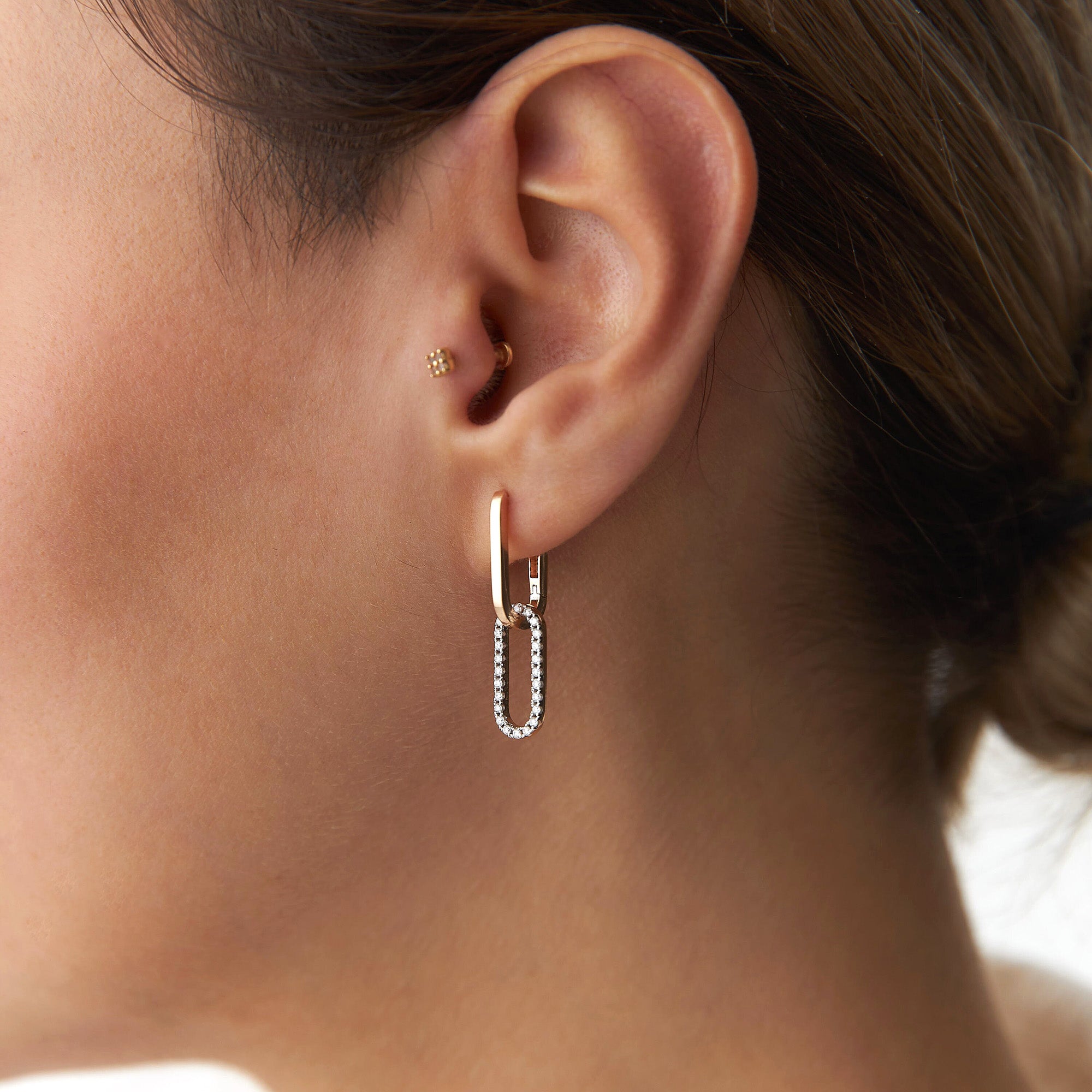 Diamond Link Earrings Available in 14K and 18K Gold