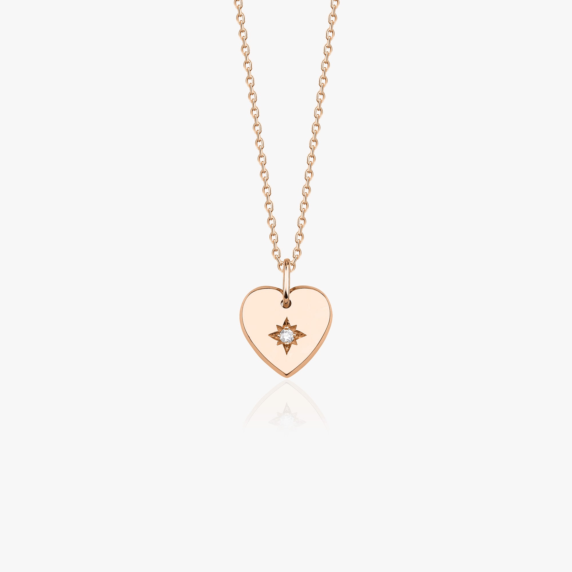 Diamond Star Inlaid Heart Necklace in 14K Gold