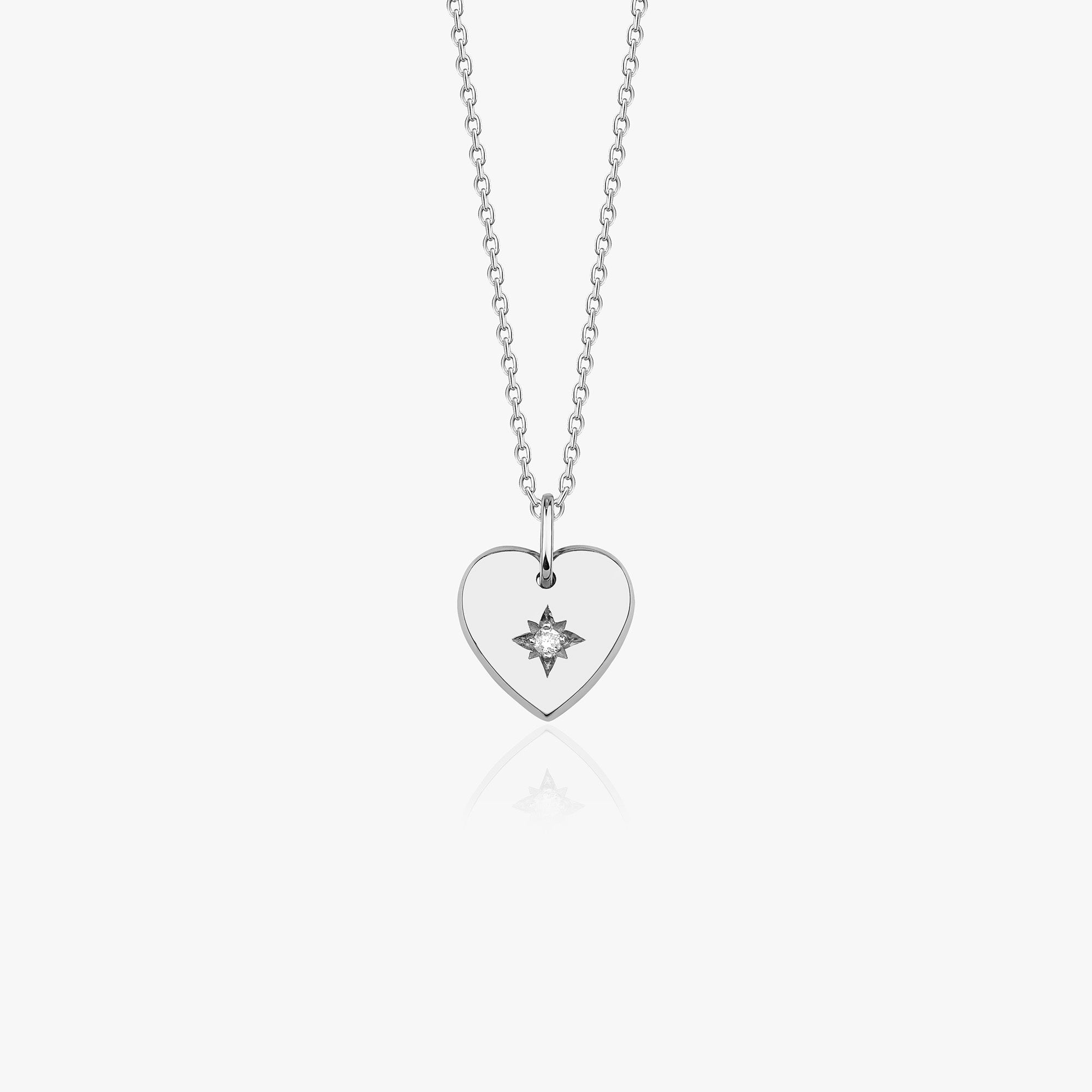 Diamond Star Inlaid Heart Necklace in 14K Gold