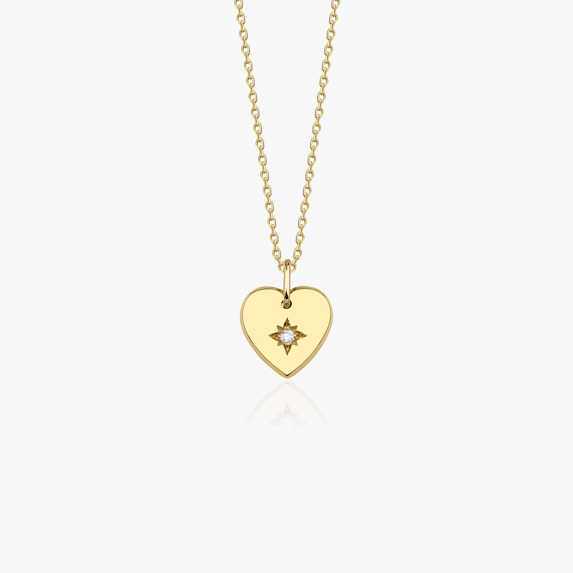 Diamond Star Inlaid Heart Necklace in 14K Gold