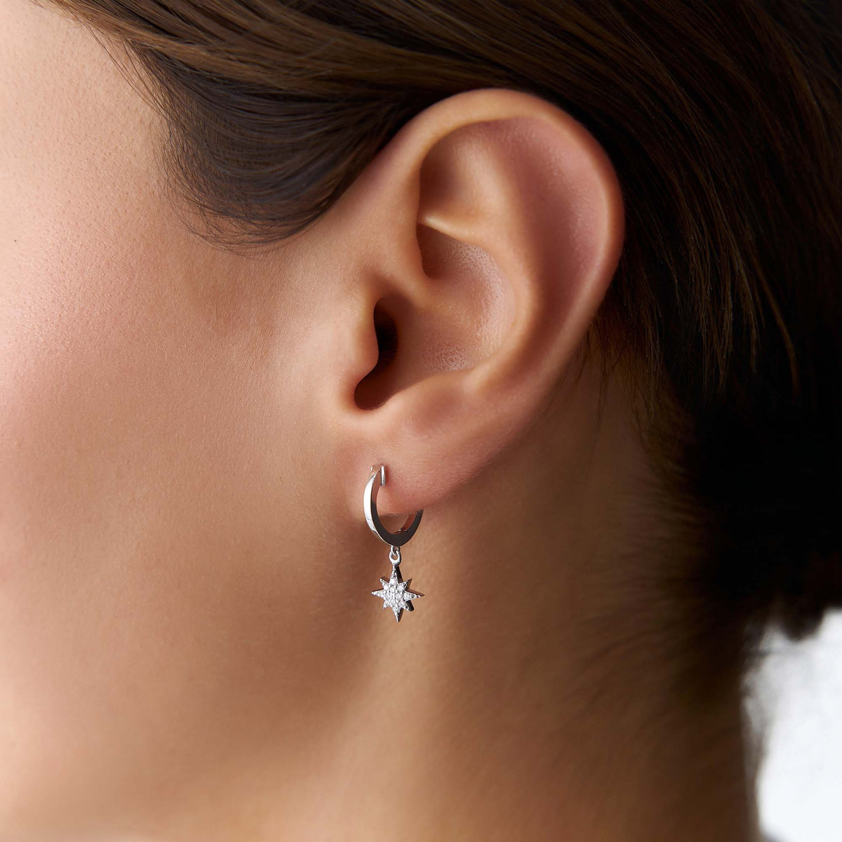 Single Diamond North Star Hoop in 14K Gold