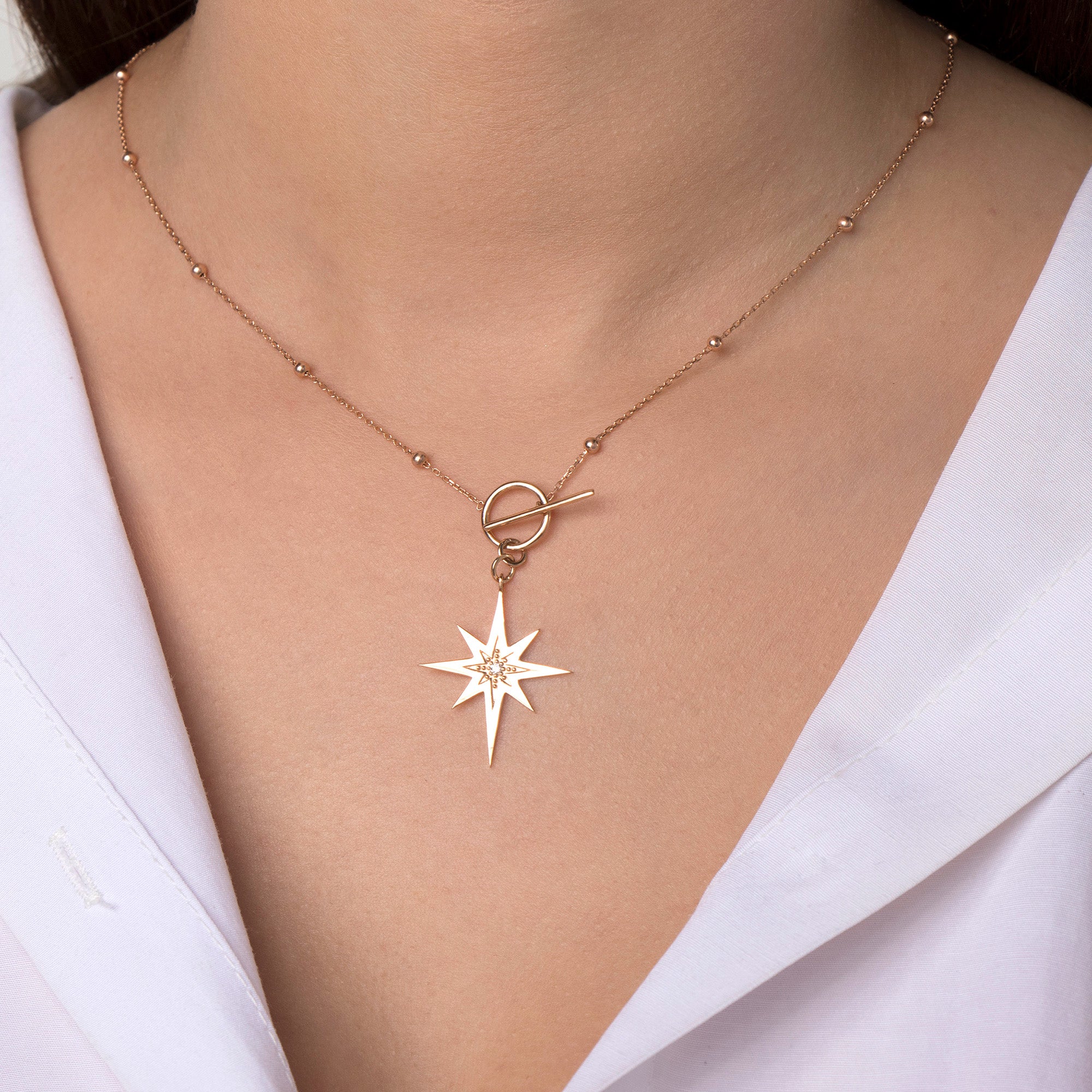 Diamond North Star With Satellite Chain in 14K Gold