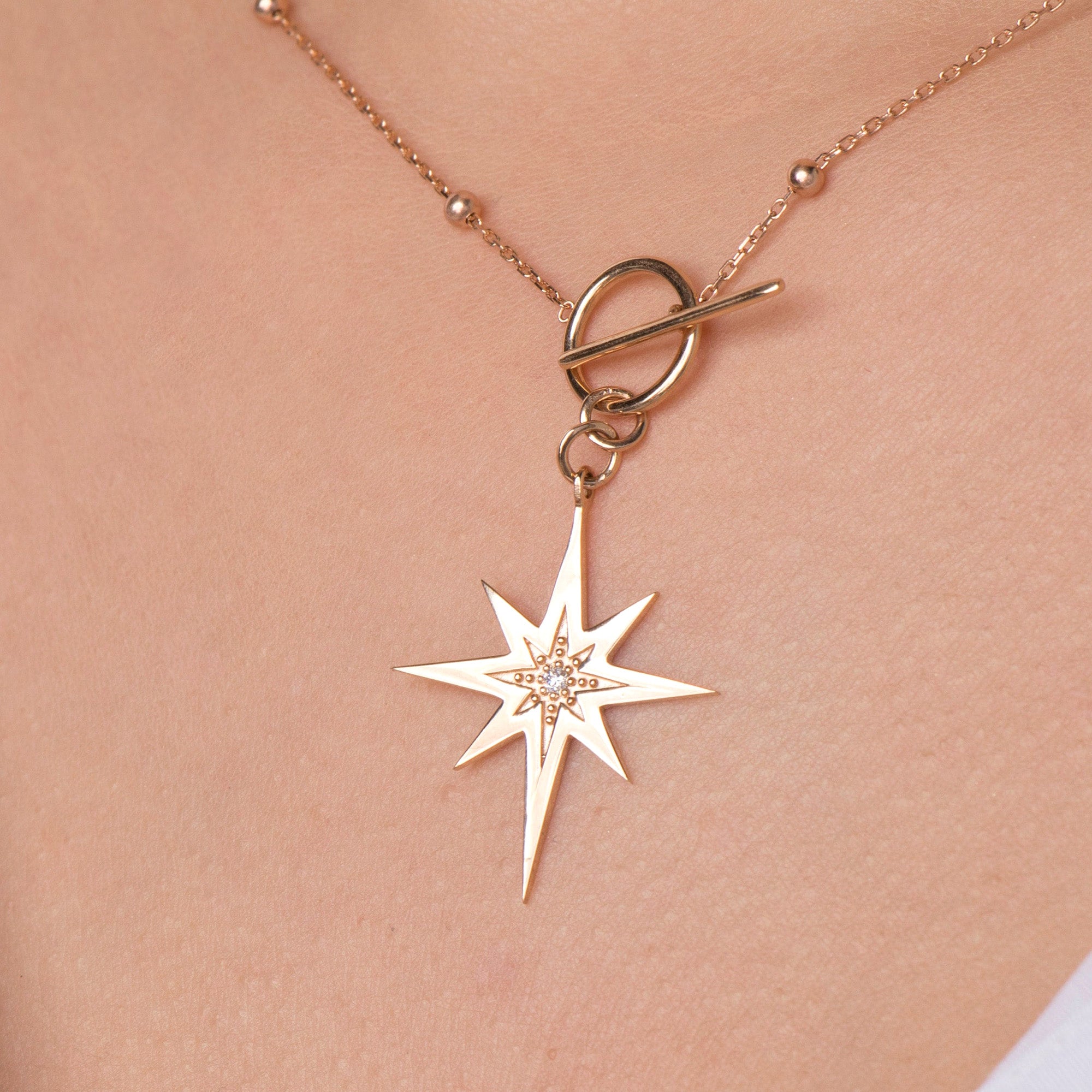 Diamond North Star With Satellite Chain in 14K Gold