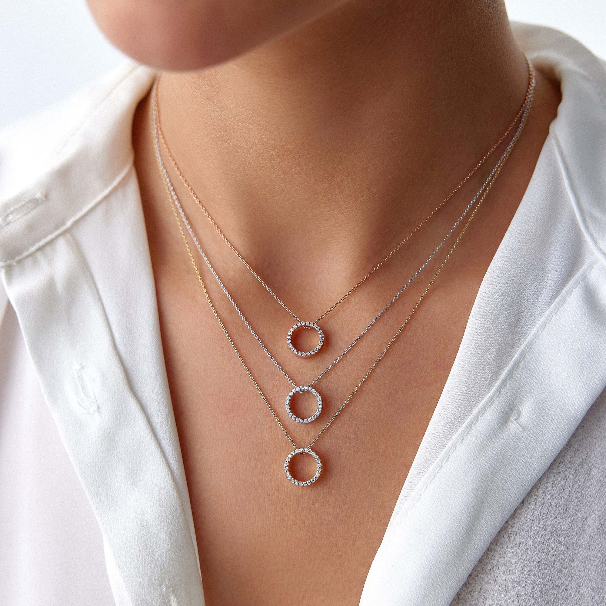 Open Diamond Circle Necklace in 14K Gold