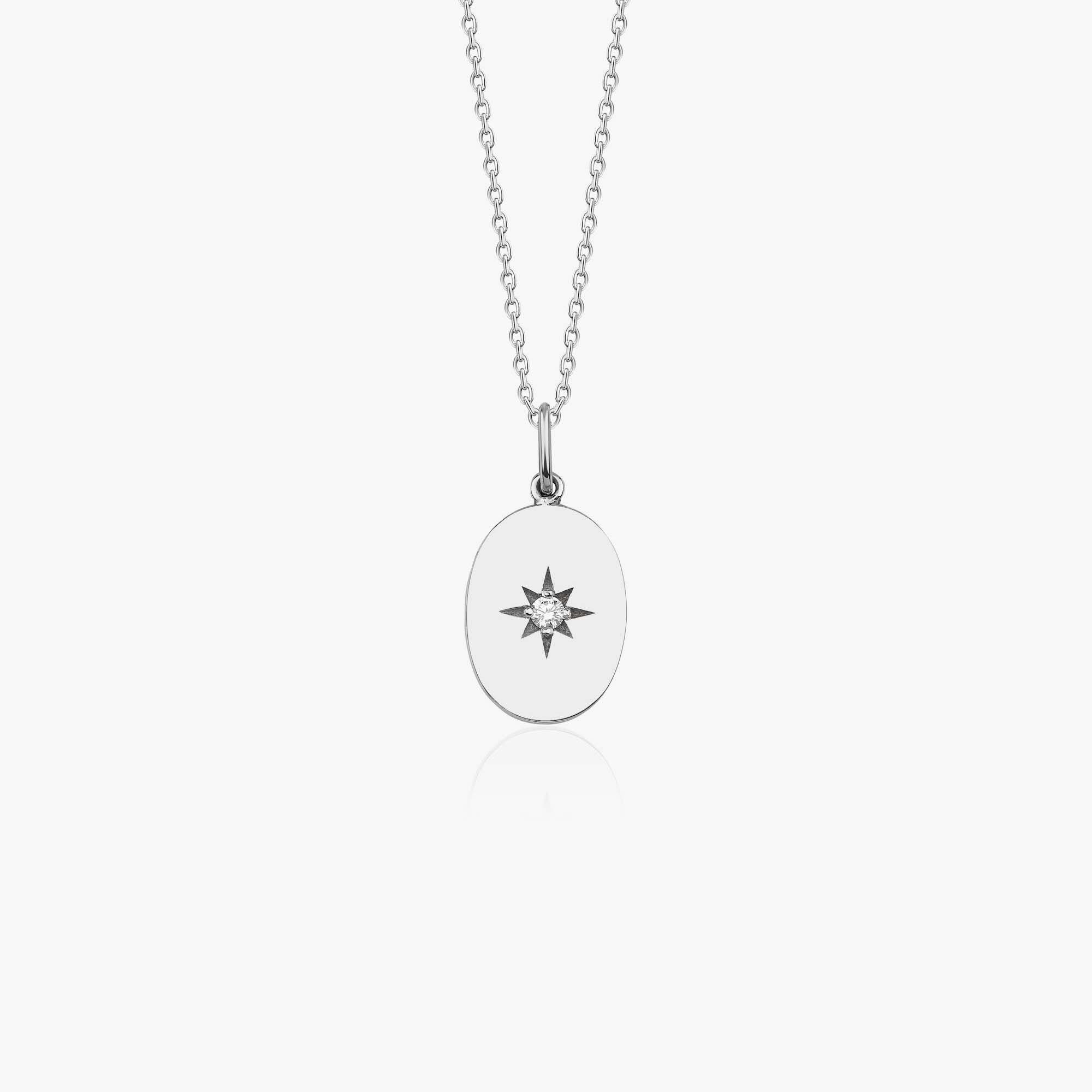 Diamond Oval North Star Necklace in 14K Gold