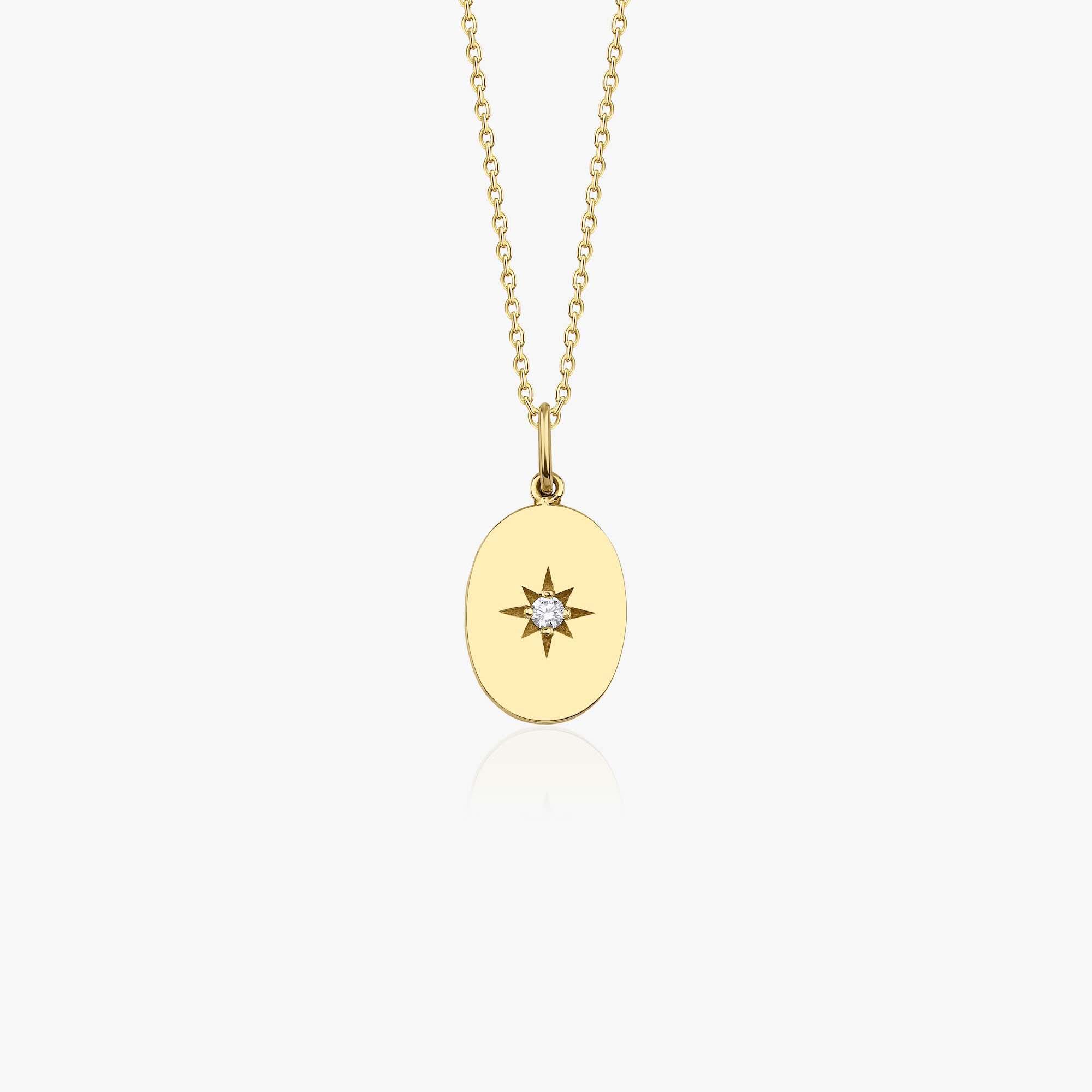 Diamond Oval North Star Necklace in 14K Gold