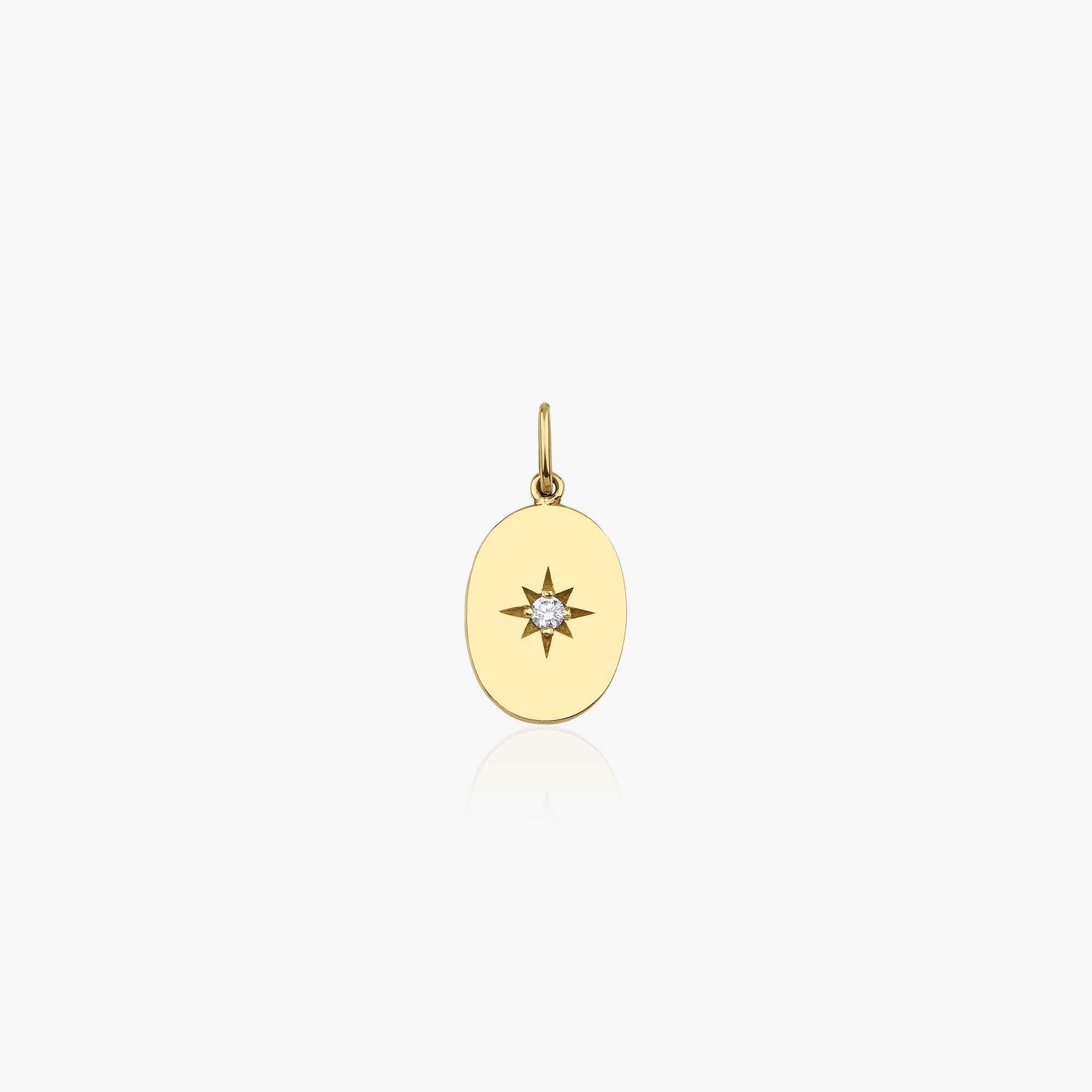 Diamond Oval North Star Pendant in 14K Gold