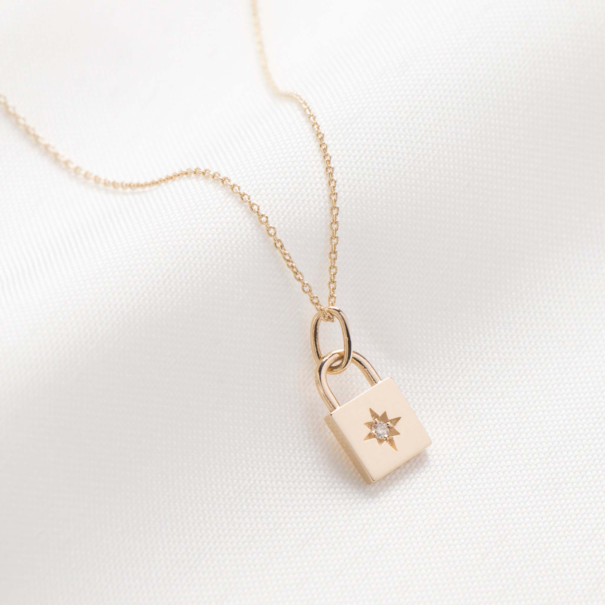 Mini Diamond Padlock Pendant in 14K Gold