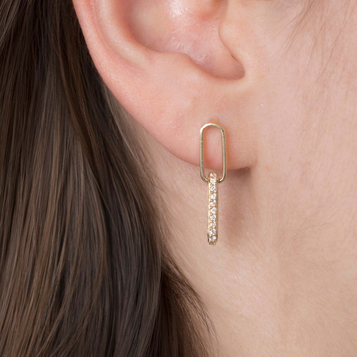 Diamond Paperclip Studs in 14K Gold