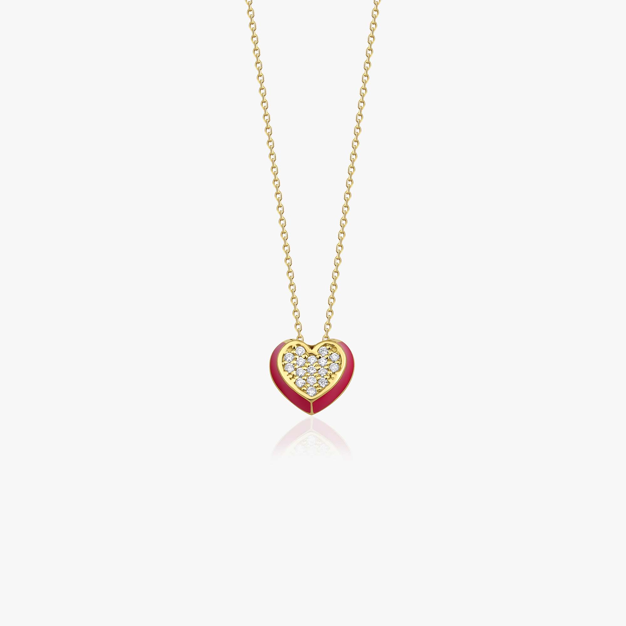 Diamond Red Heart Necklace in 14K Gold