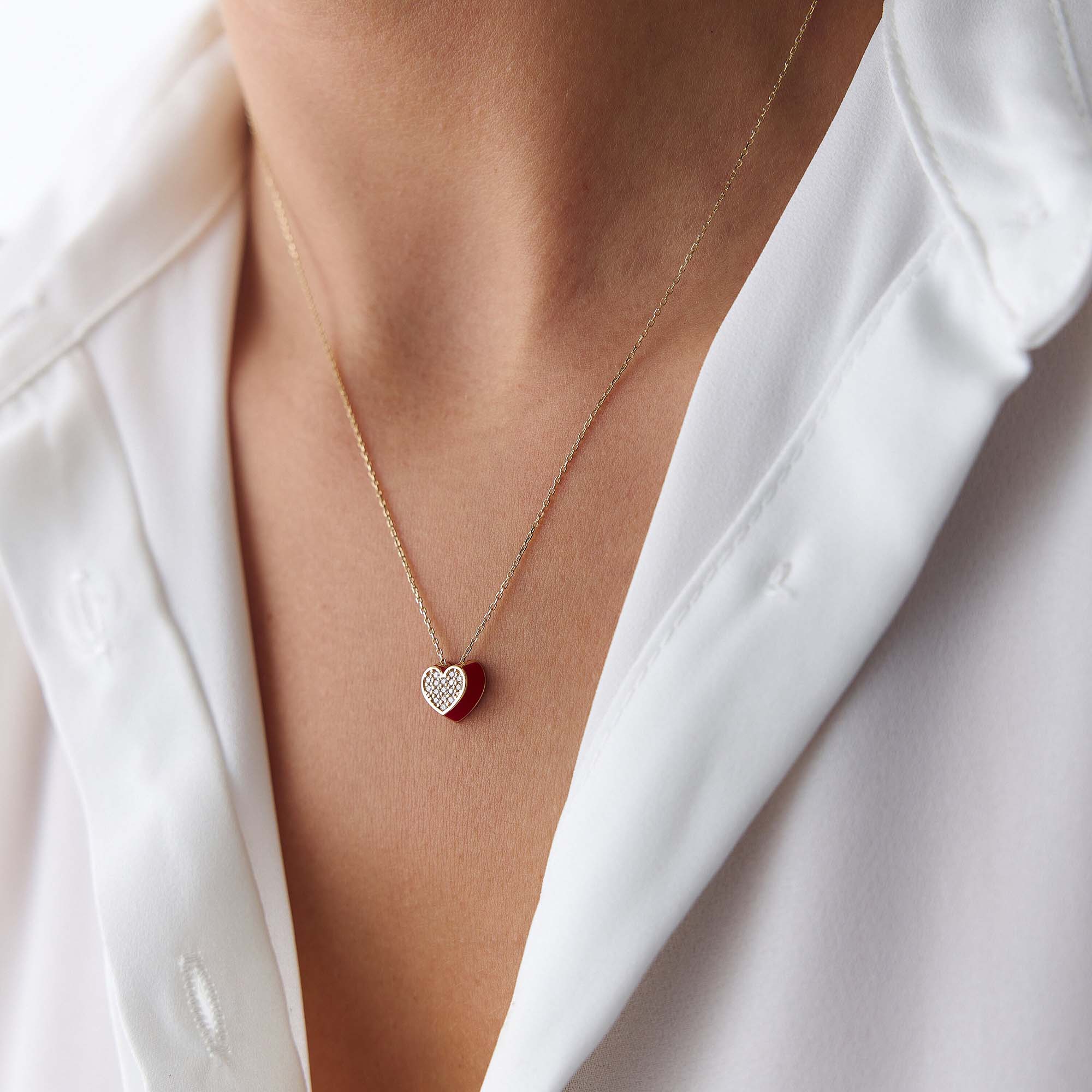 Diamond Red Heart Necklace in 14K Gold