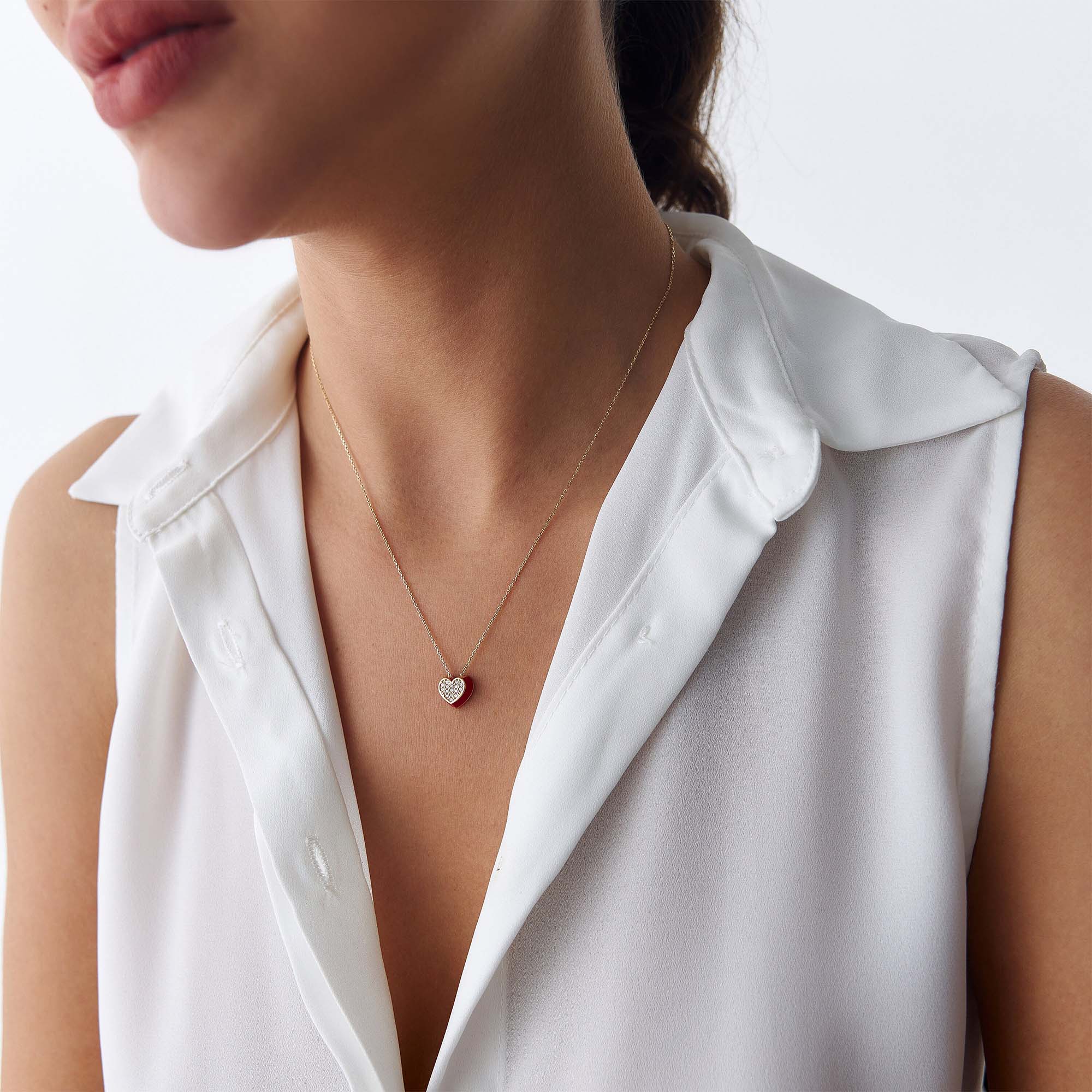Diamond Red Heart Necklace in 14K Gold