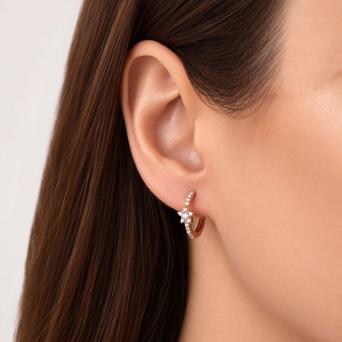 Diamond Star Hoops in 14K Gold