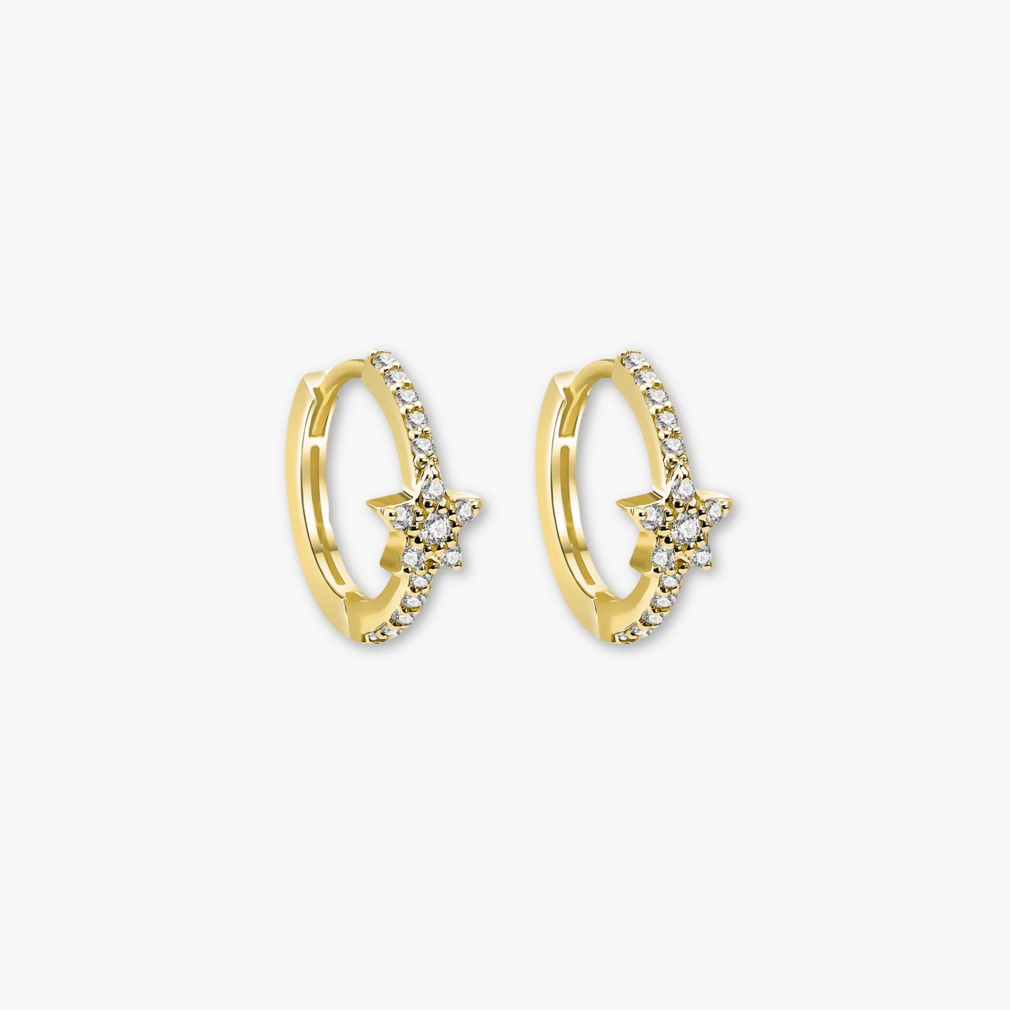 Diamond Star Hoops in 14K Gold