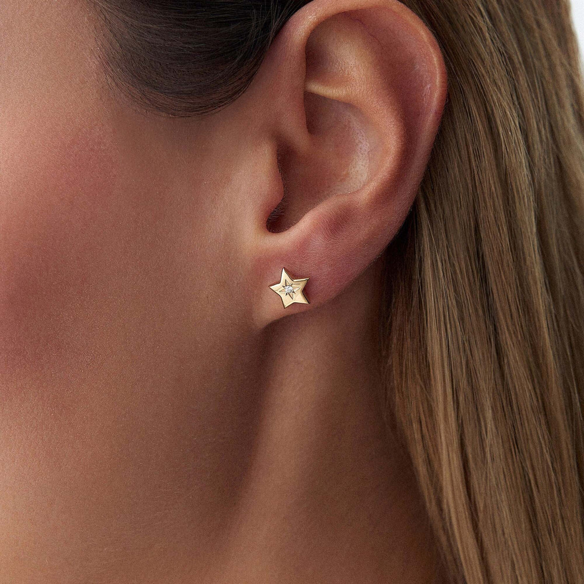 Diamond Star Studs in 14K Gold
