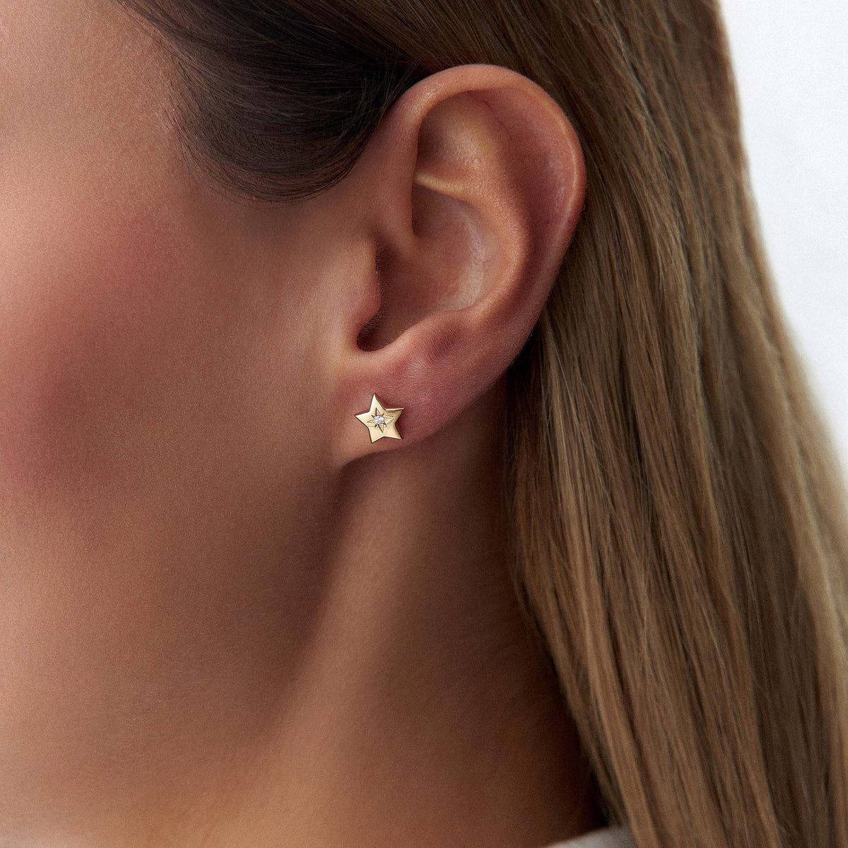 Diamond Star Studs in 14K Gold