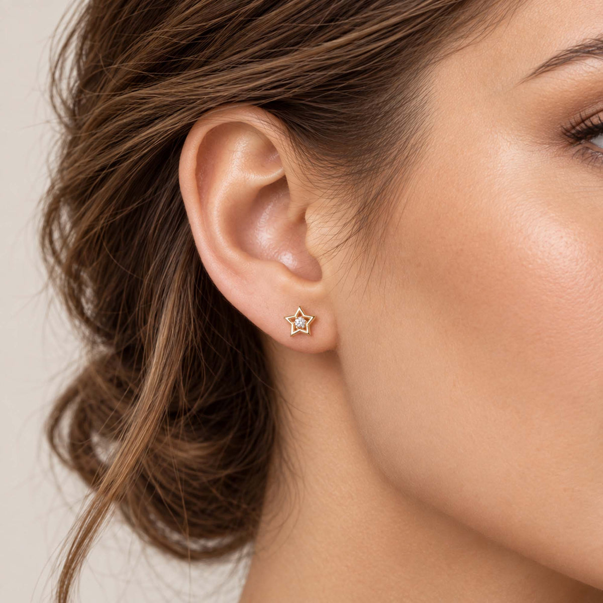 Minimal Diamond Star Studs in 14K Gold