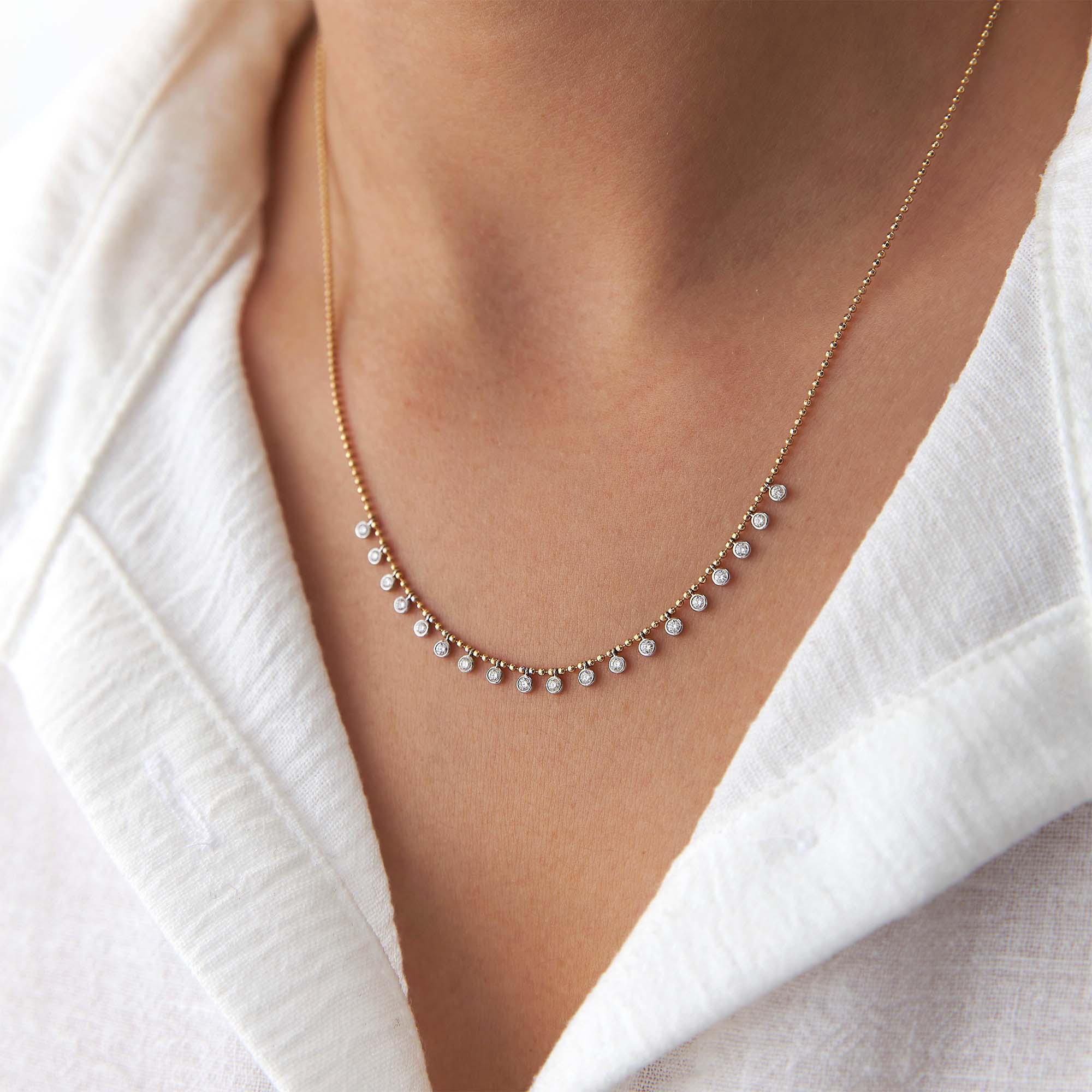 Minimal Diamond Station Necklace With Ball Chain in 14K Gold