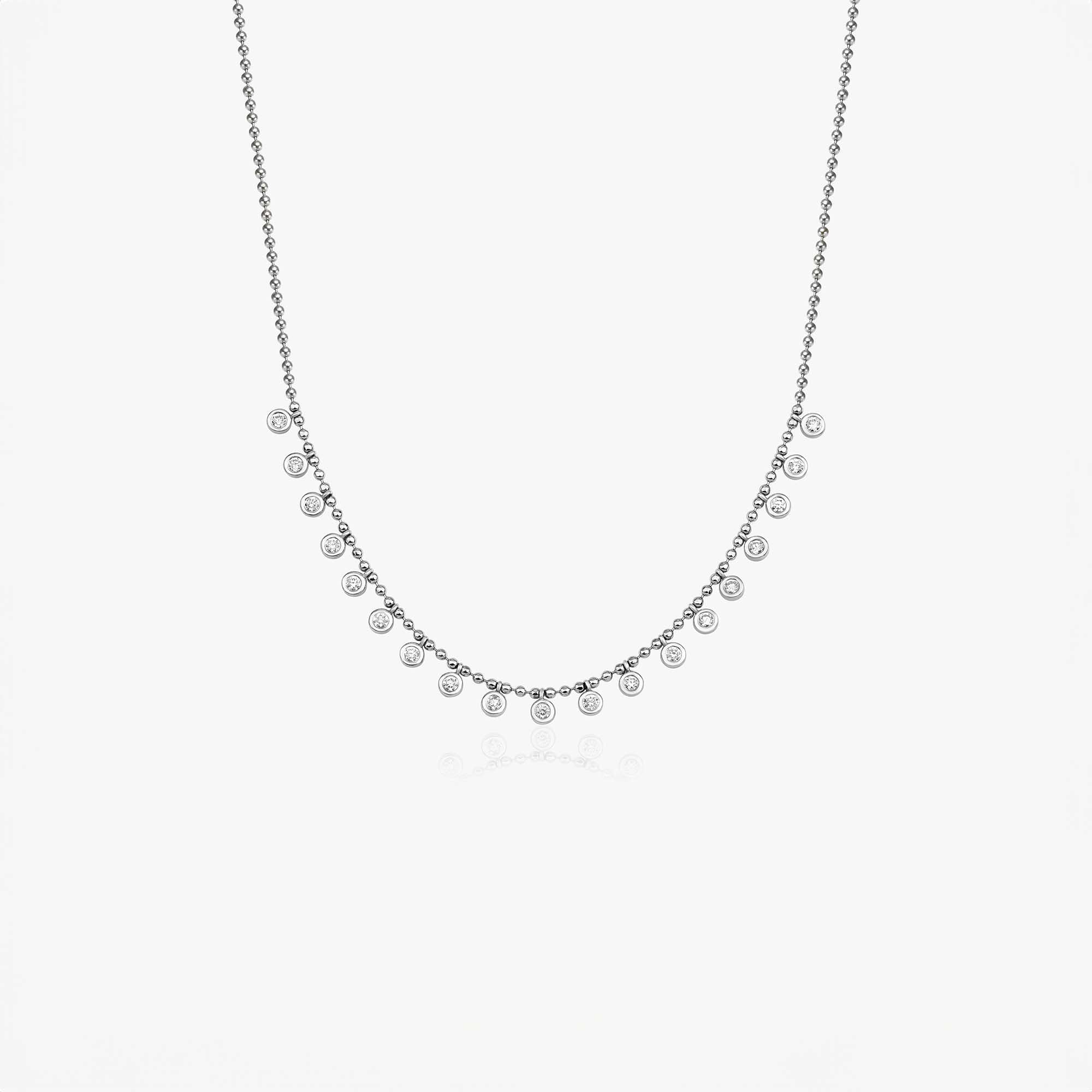 Minimal Diamond Station Necklace With Ball Chain in 14K Gold