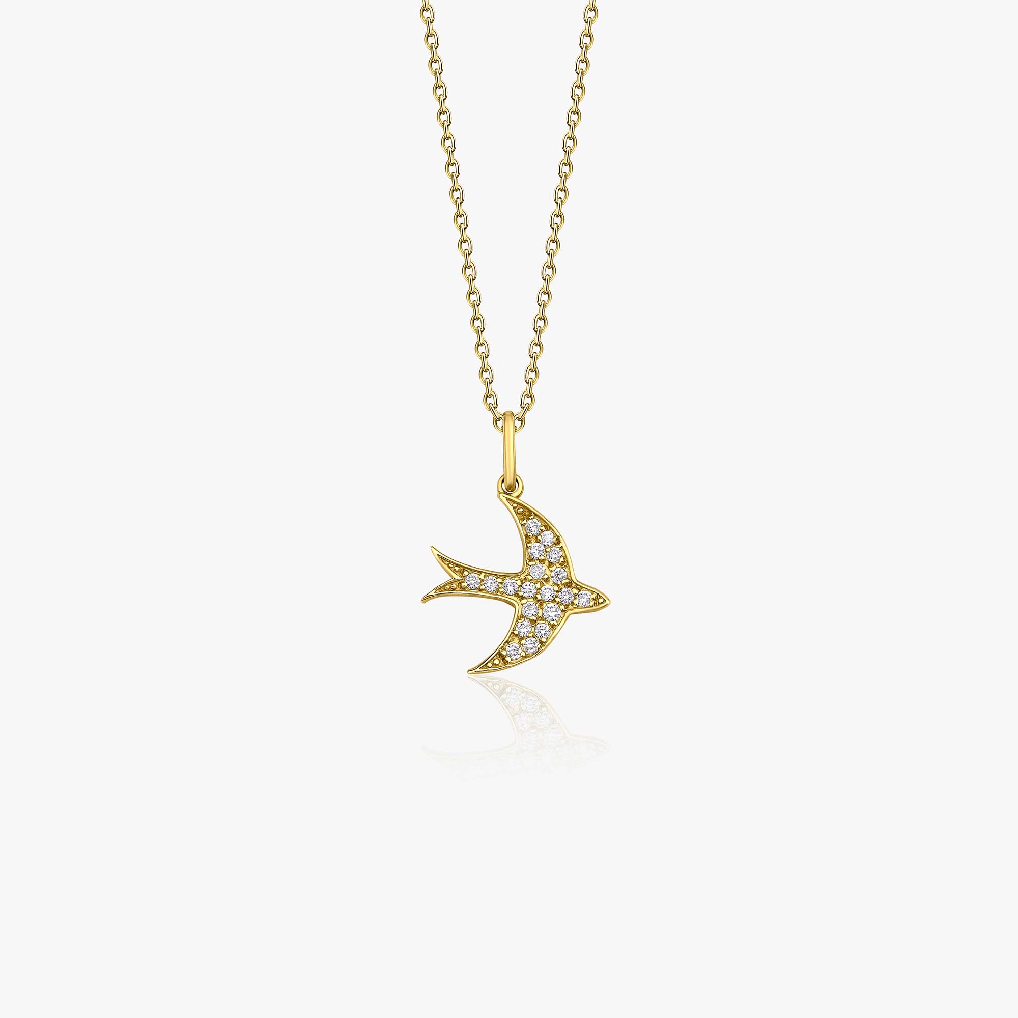 Diamond Swallow Bird Necklace in 14K Gold