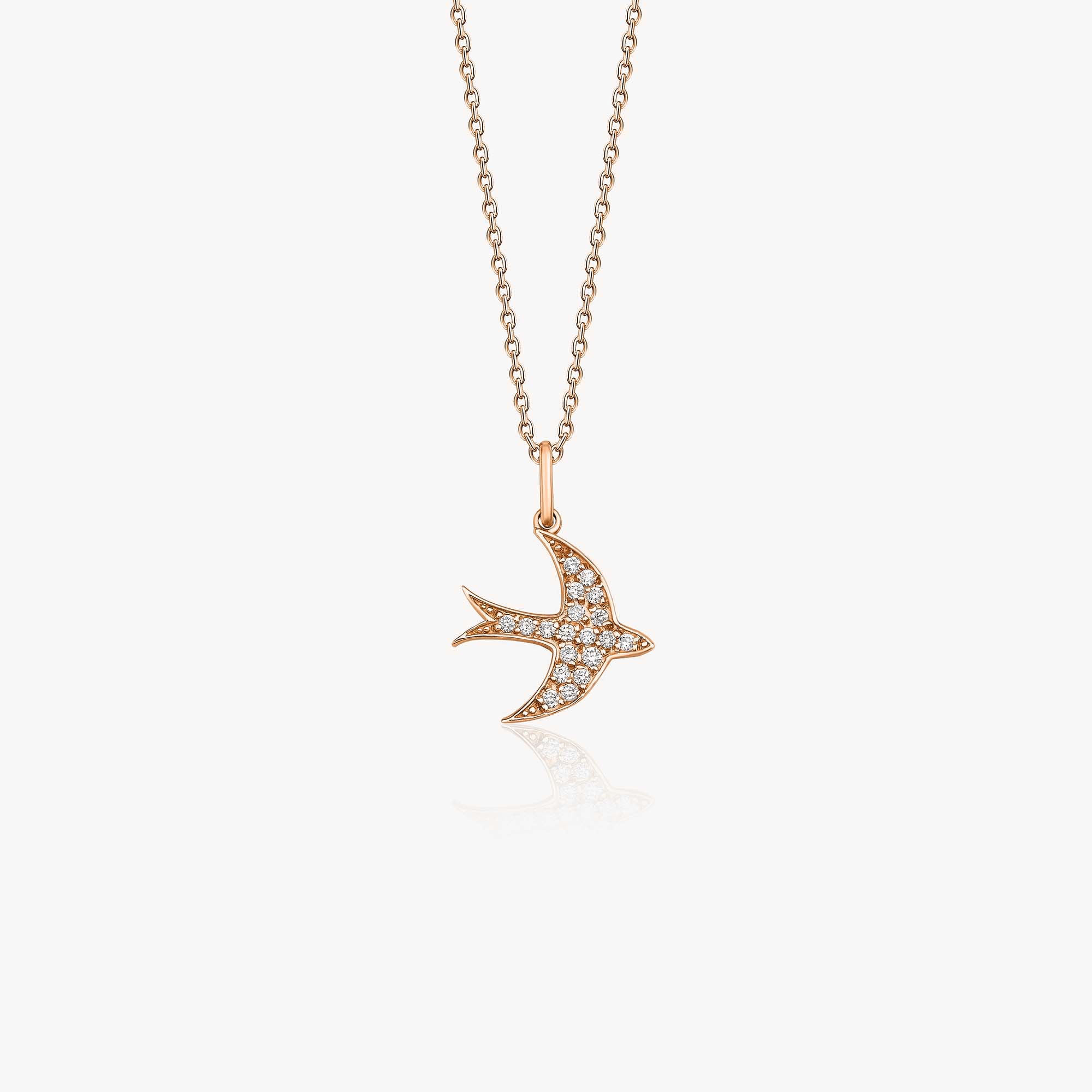 Diamond Swallow Bird Necklace in 14K Gold