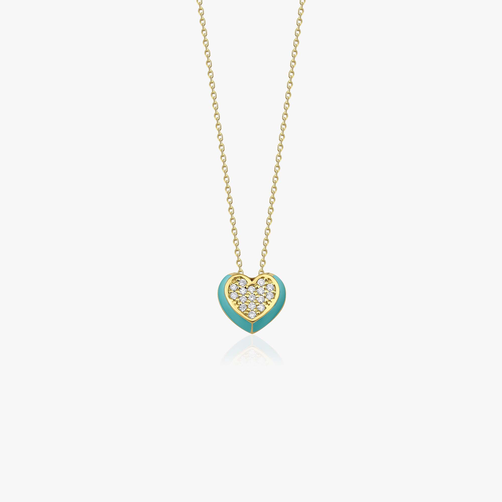 Diamond Turquoise Heart Necklace in 14K Gold