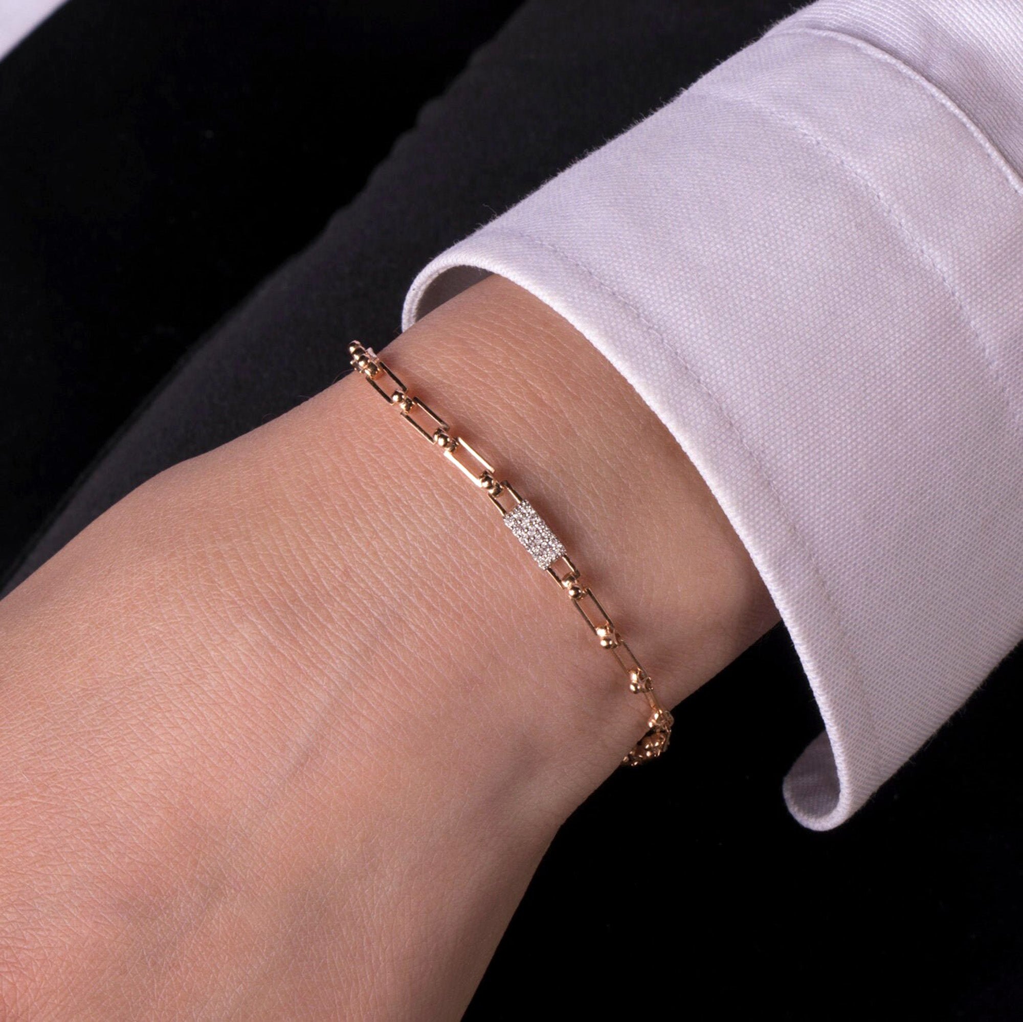Pave Diamond Chain Bracelet in 14K Gold