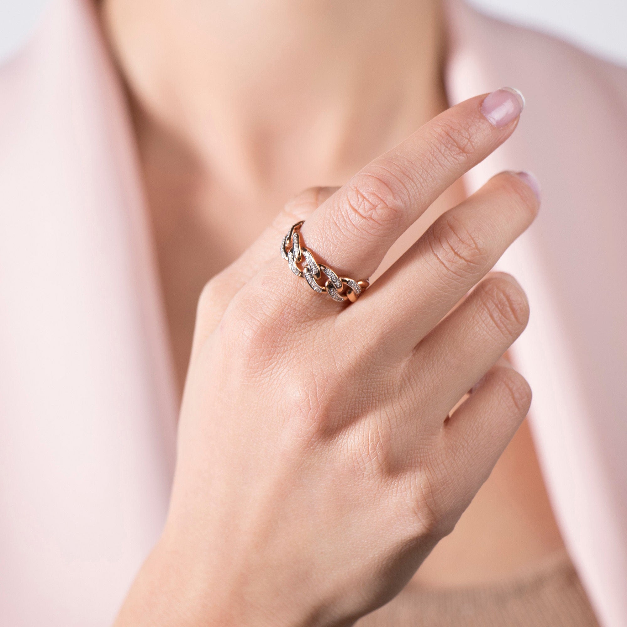 Diamond Chain Ring in 14K Gold