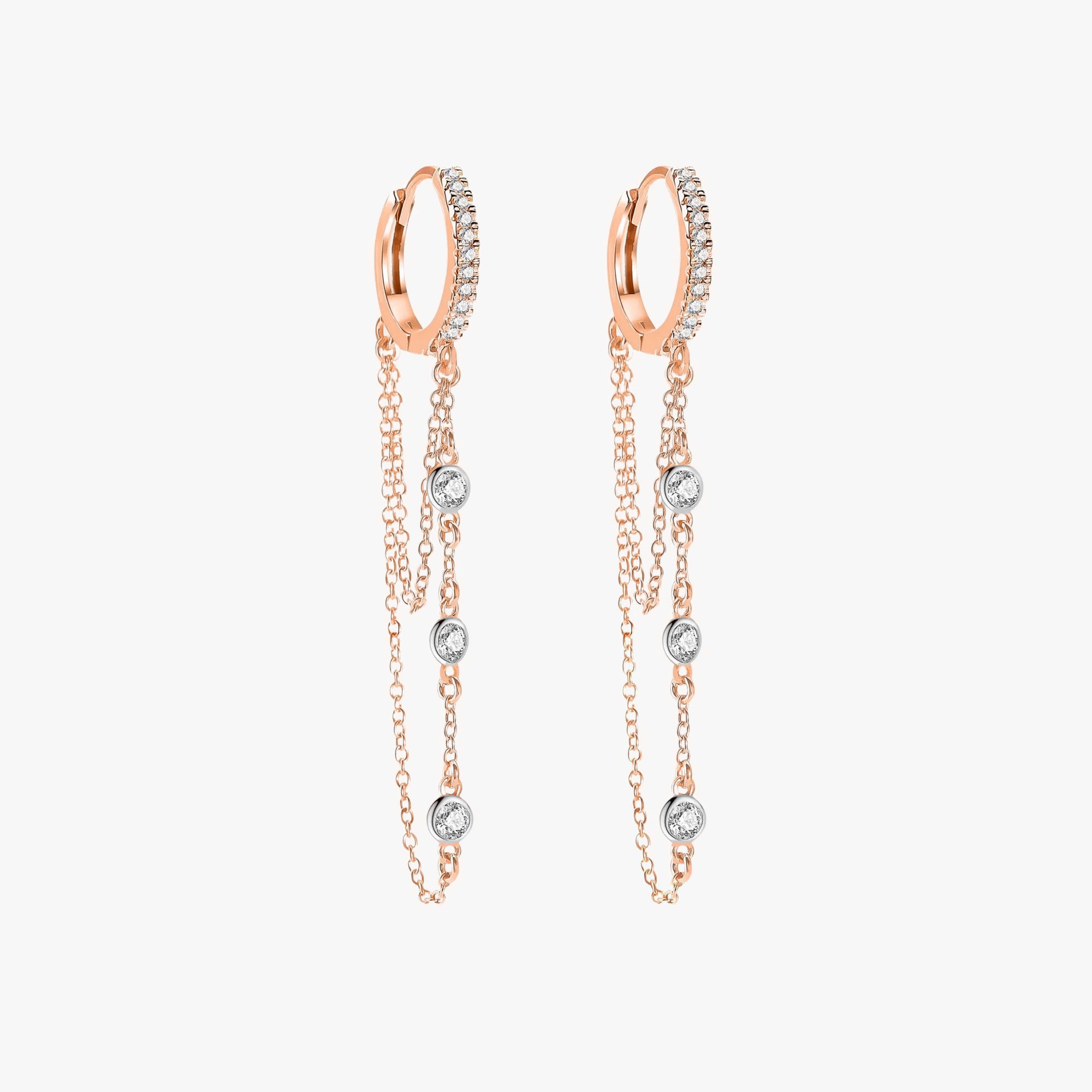 Diamond Dangle Chain Hoops in 14K Gold