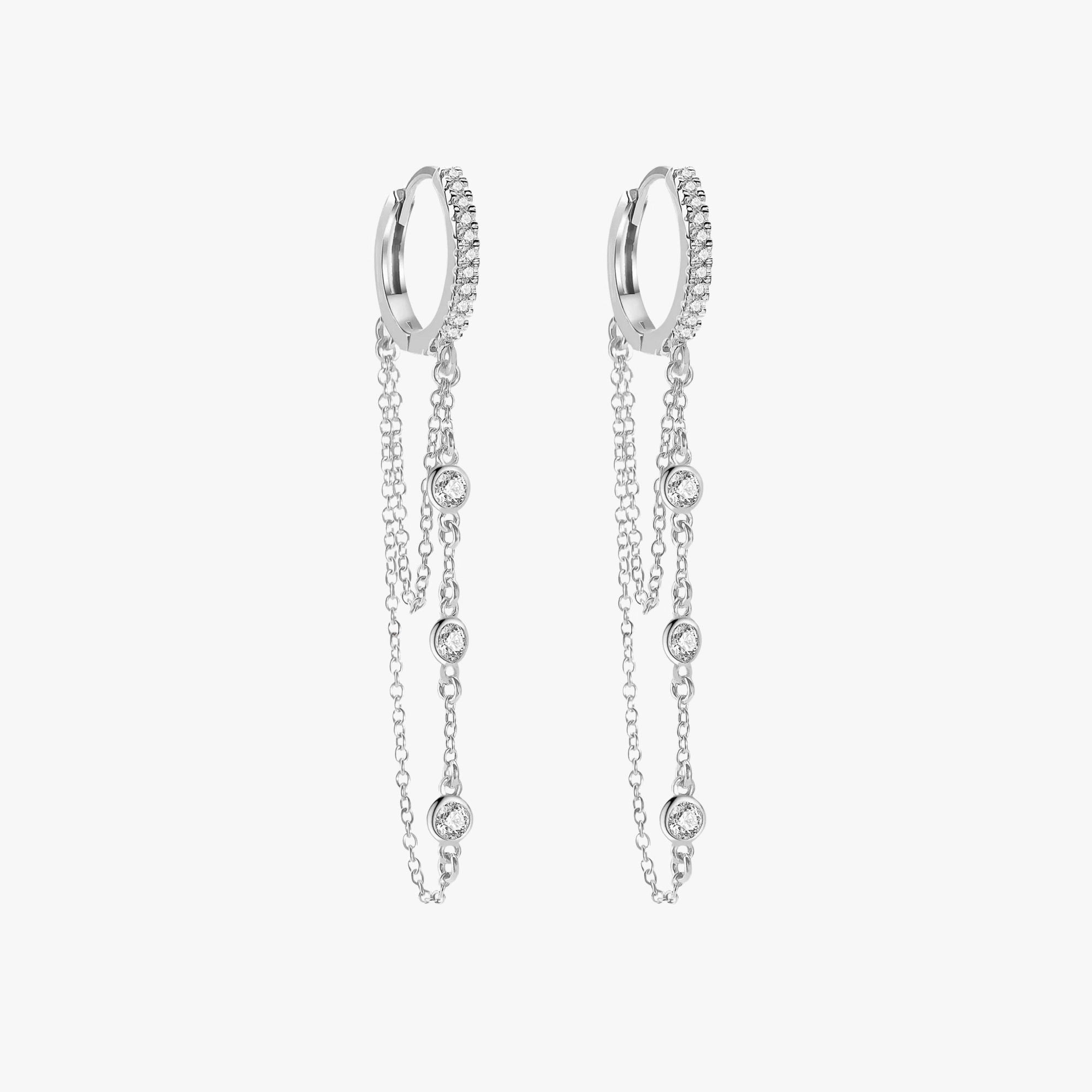 Diamond Dangle Chain Hoops in 14K Gold